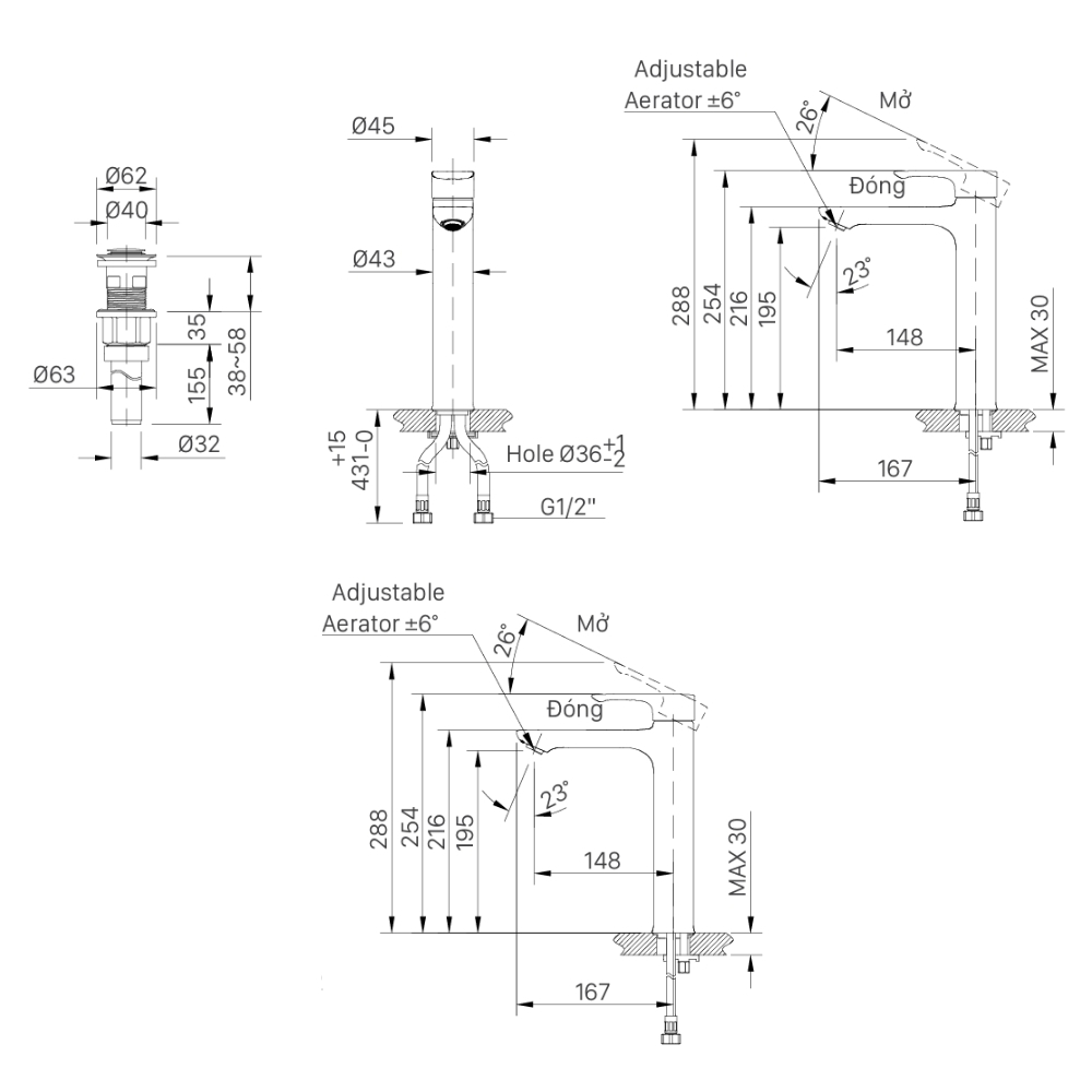 Vòi chậu lavabo nóng lạnh INAX LFV-612SH-2 (LFV612SH2)