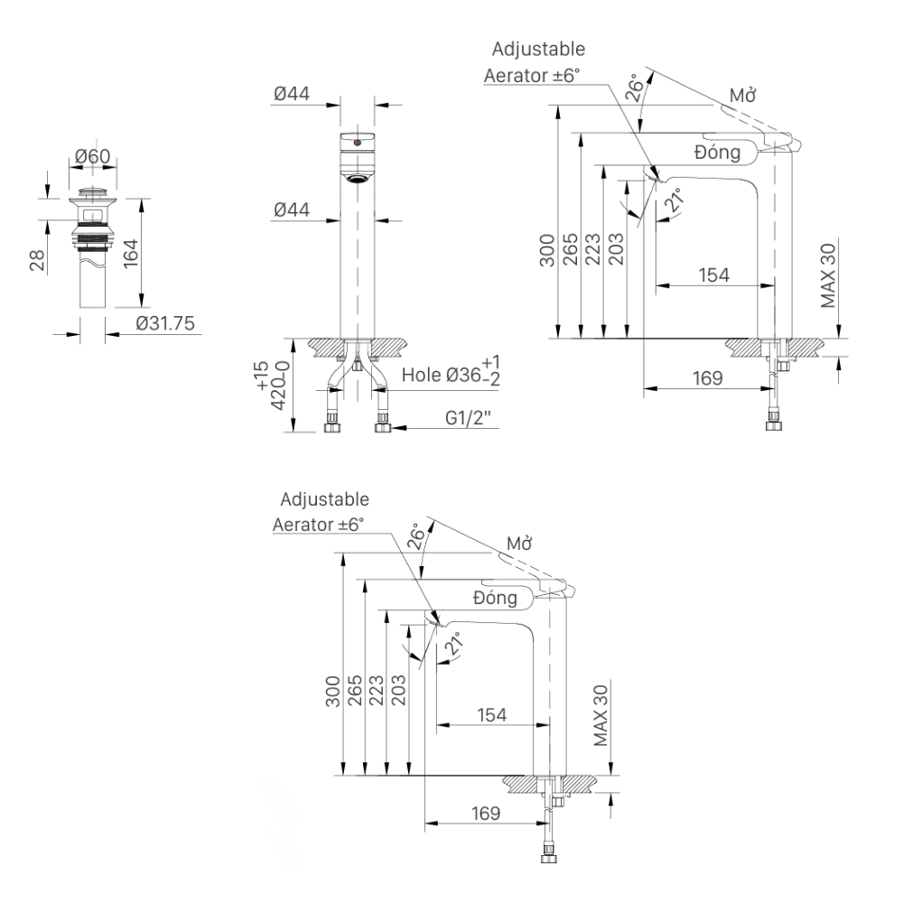 Vòi chậu lavabo nóng lạnh INAX LFV-632SH-2 (LFV632SH2)