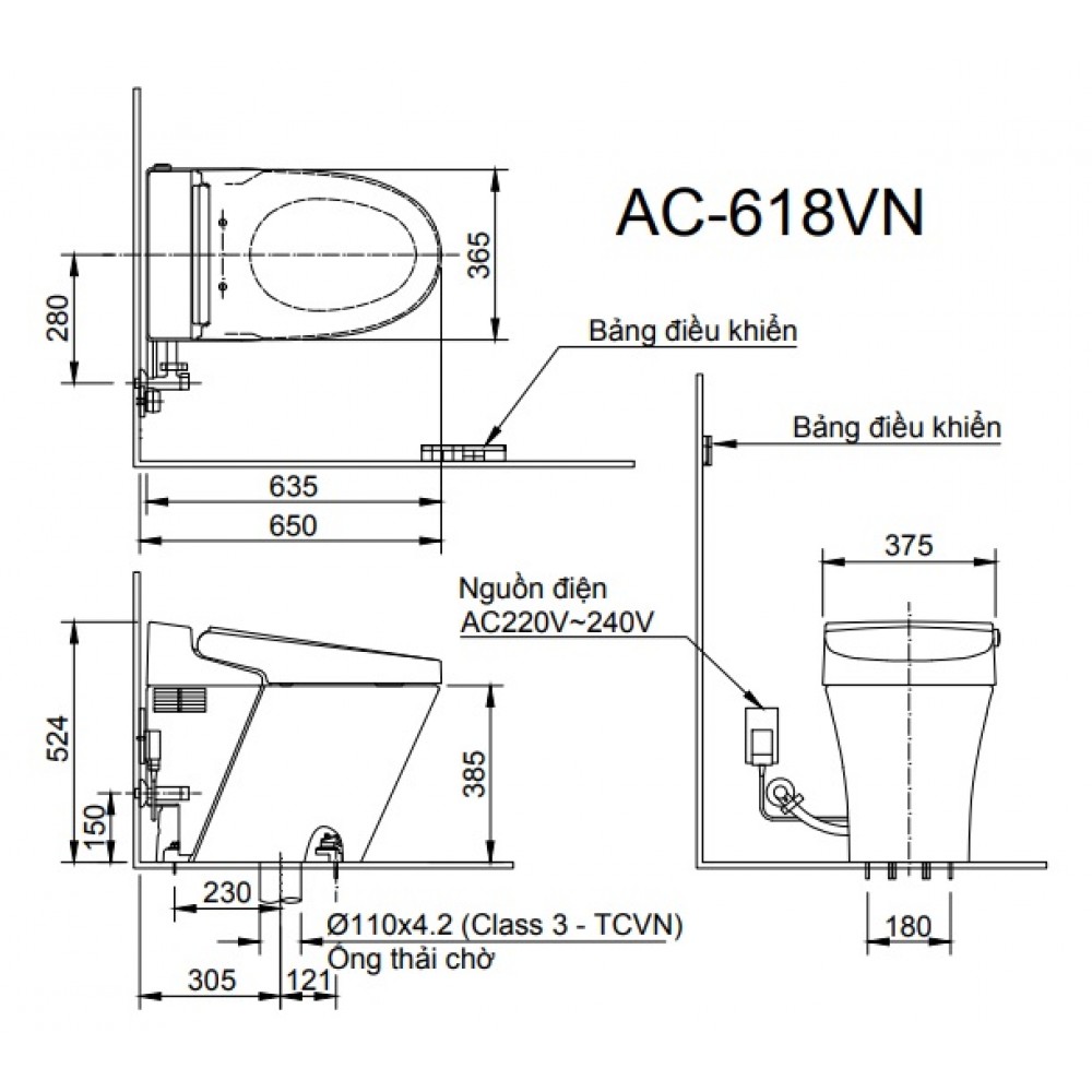 Bồn cầu 1 khối nắp điện tử INAX AC-618VN (AC618VN)