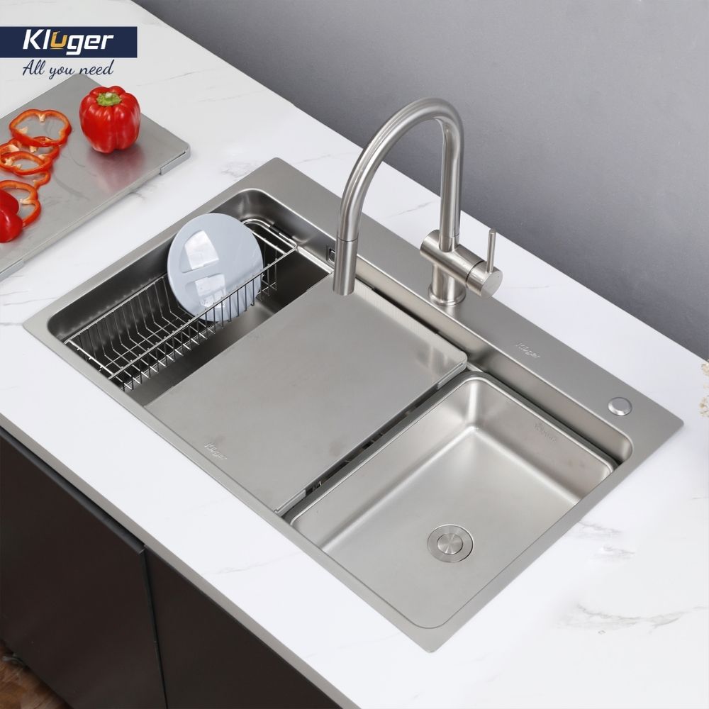 Chậu rửa chén Posco 304 Linen dập nổi Kluger KF7850FS Plus - 4