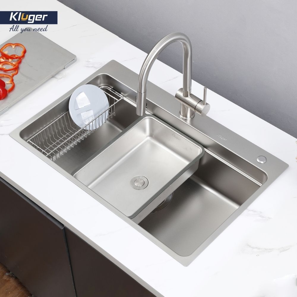 Chậu rửa chén Posco 304 Linen dập nổi Kluger KF7850FS Plus - 5