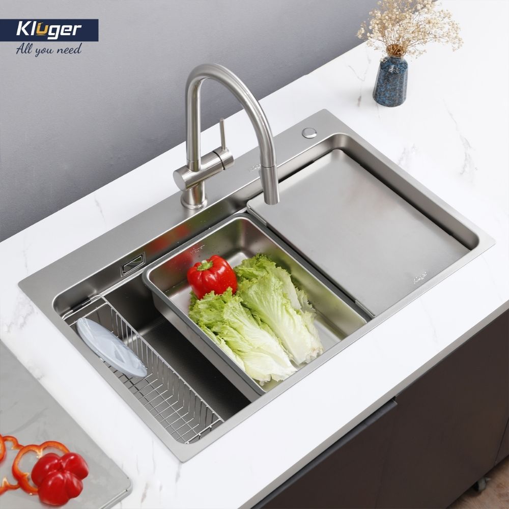 Chậu rửa chén Posco 304 Linen dập nổi Kluger KF7850FS Plus - 6