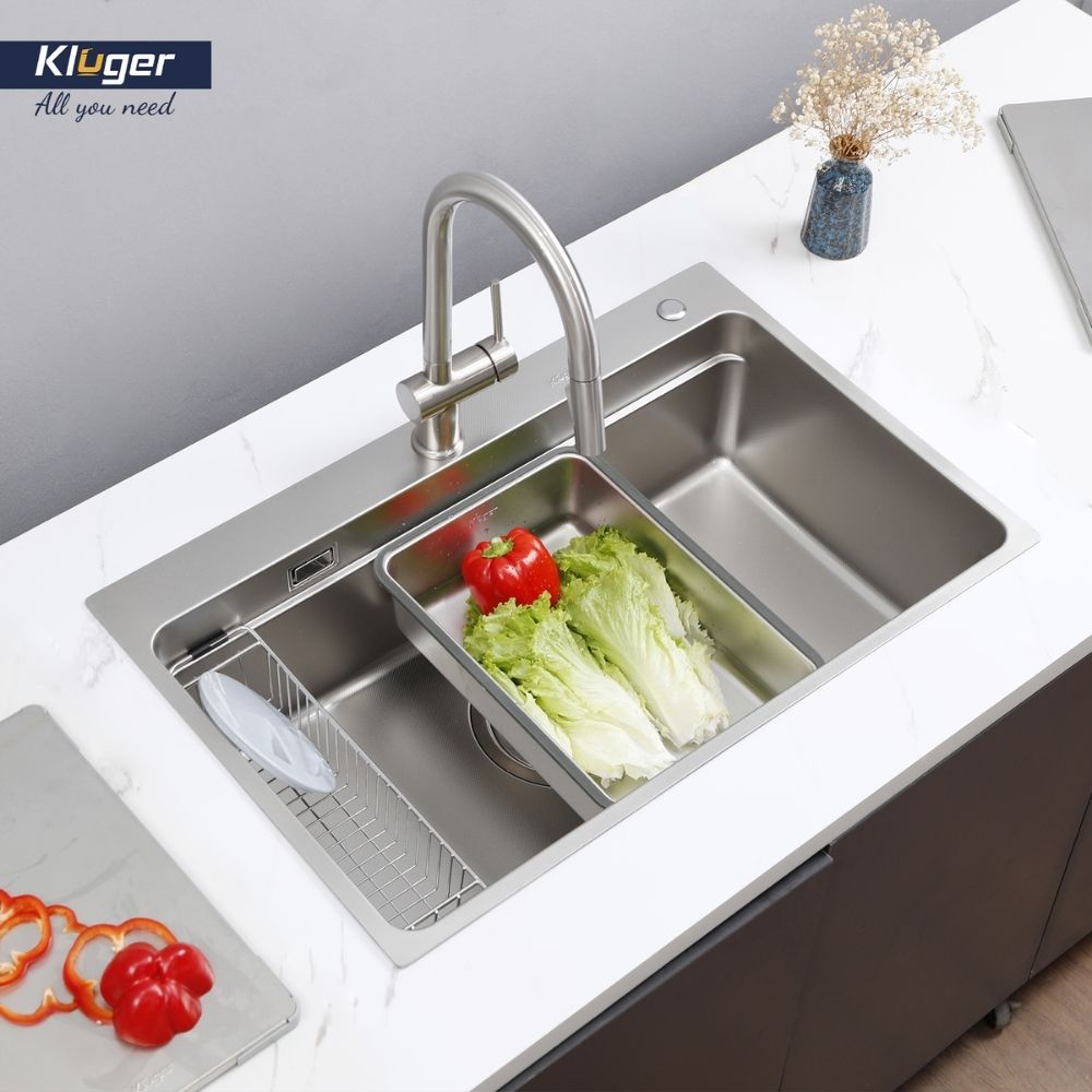 Chậu rửa chén Posco 304 Linen dập nổi Kluger KF7850FS Plus - 7