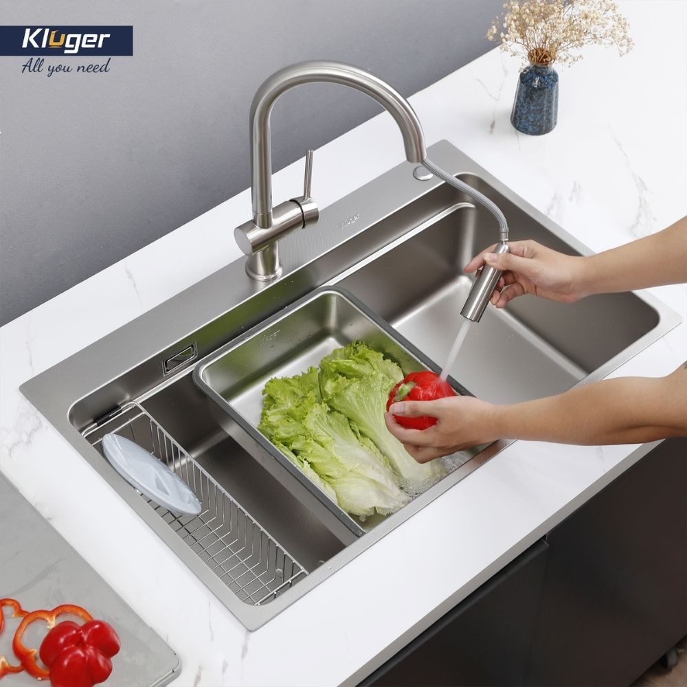 Chậu rửa chén Posco 304 Linen dập nổi Kluger KF7850FS Plus - 8