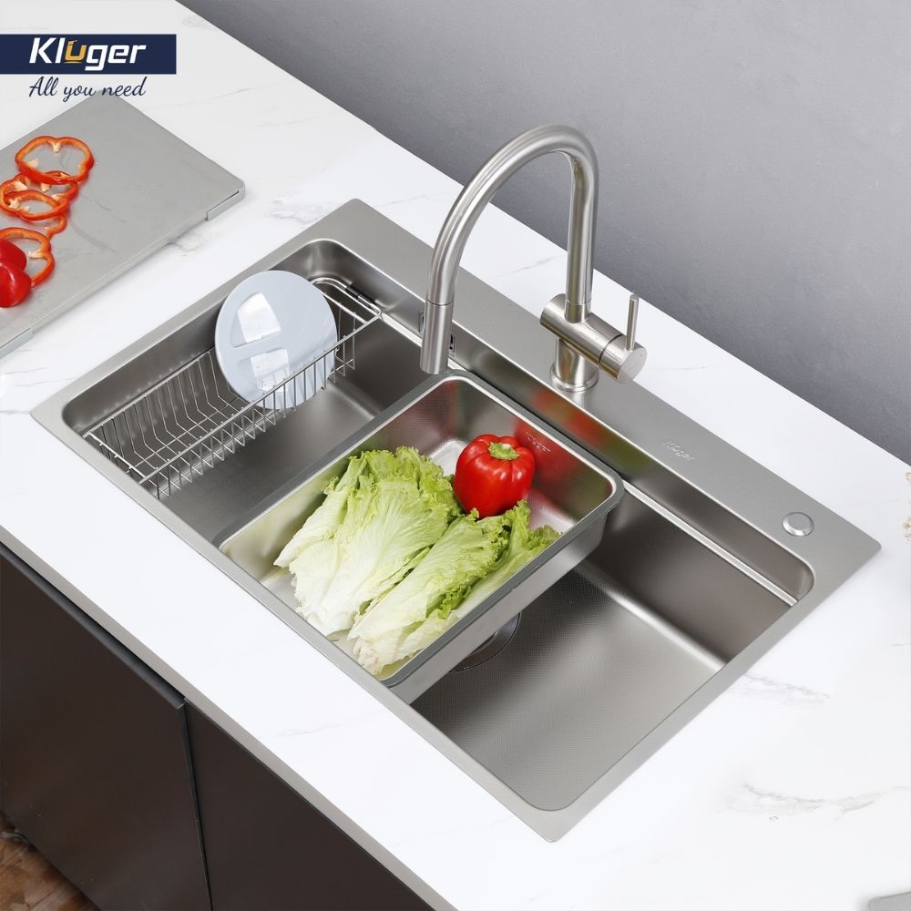 Chậu rửa chén Posco 304 Linen dập nổi Kluger KF7850FS Plus - 9