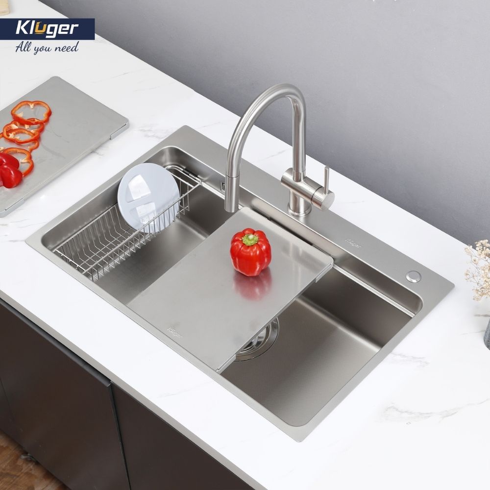 Chậu rửa chén Posco 304 Linen dập nổi Kluger KF7850FS Plus - 10