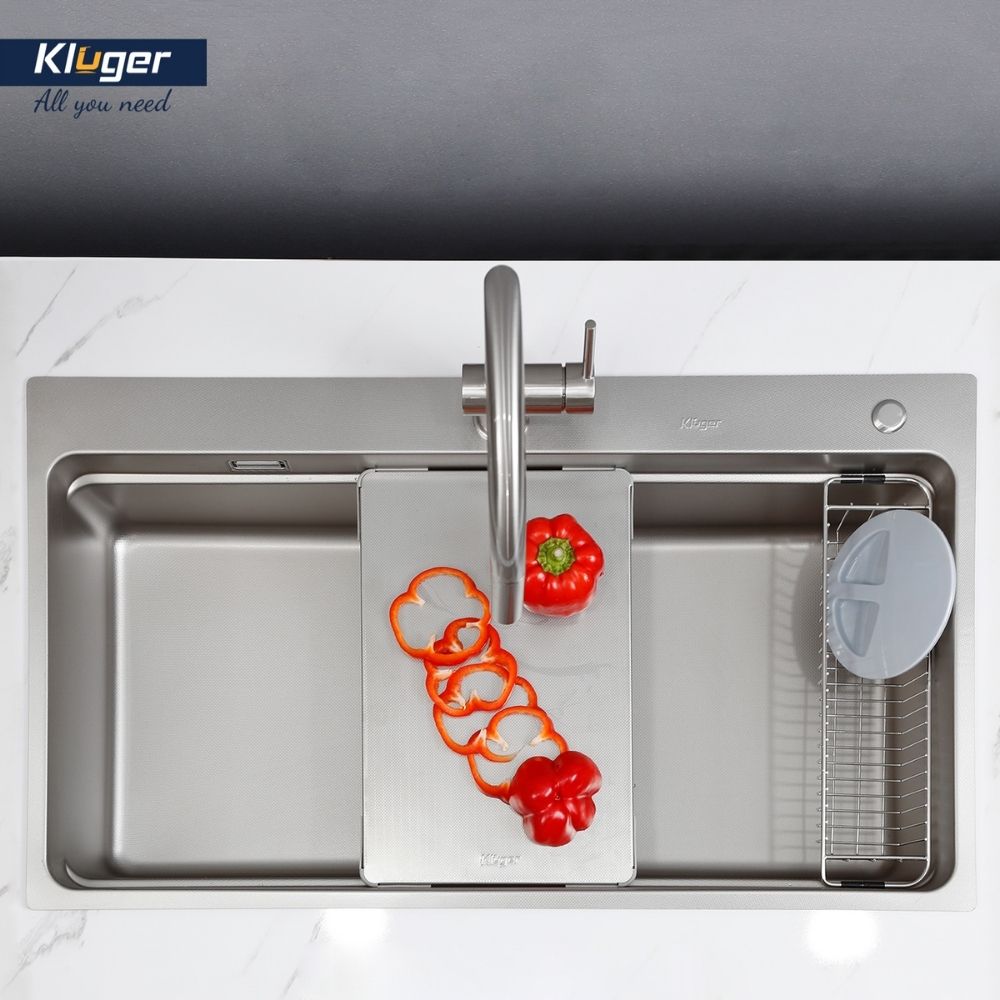 Chậu rửa chén Posco 304 Linen dập nổi Kluger KF8850FS Plus - 4