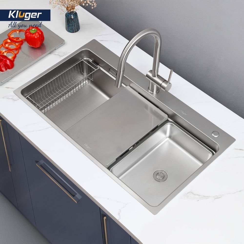 Chậu rửa chén Posco 304 Linen dập nổi Kluger KF8850FS Plus - 5