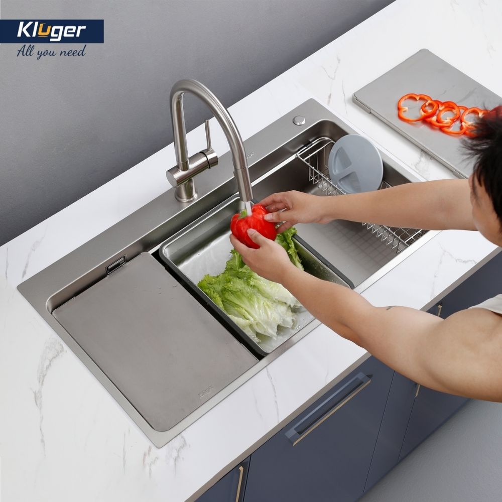 Chậu rửa chén Posco 304 Linen dập nổi Kluger KF8850FS Plus - 7