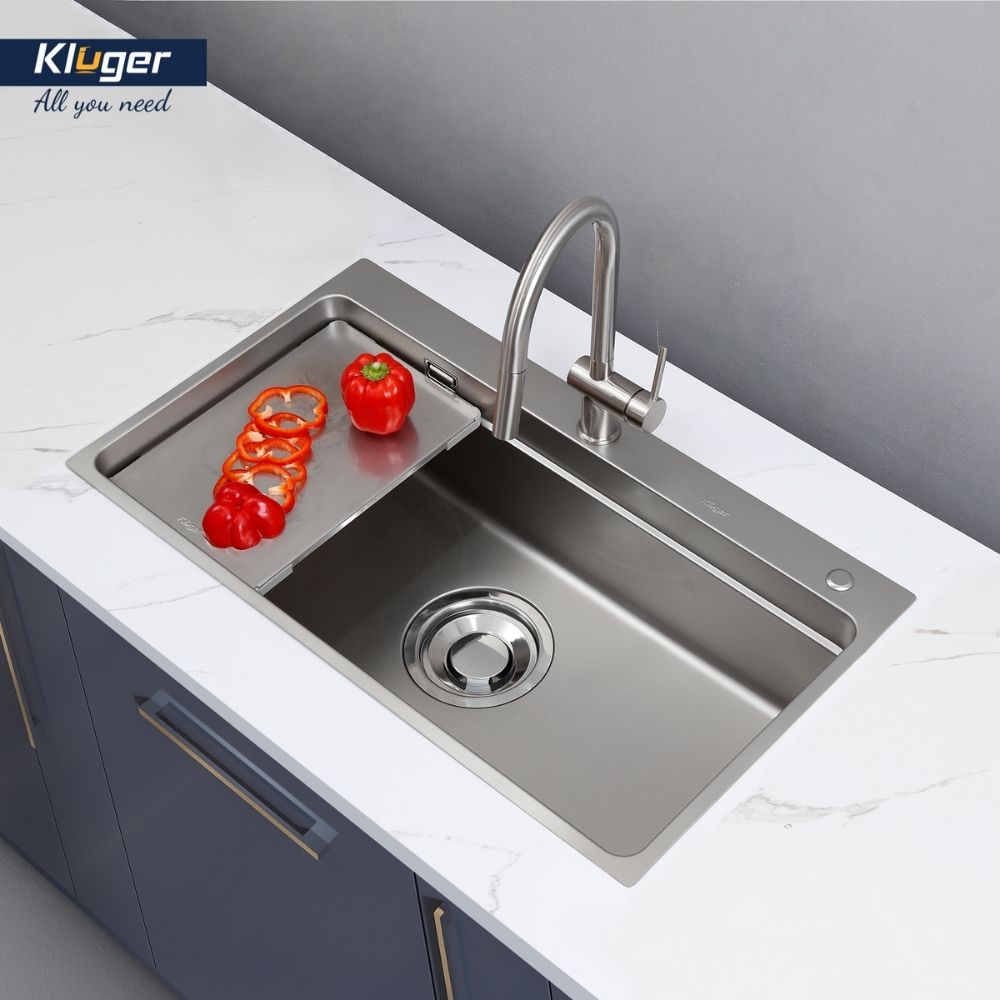 Chậu rửa chén Posco 304 Linen dập nổi Kluger KF8850FS Plus - 9