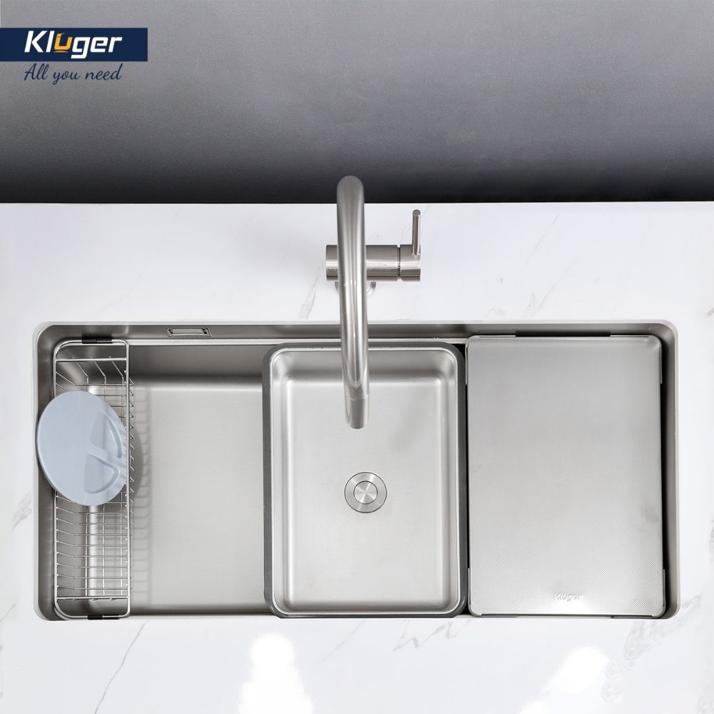 Chậu rửa chén Posco 304 Linen dập nổi Kluger KU7844FS Plus - 4