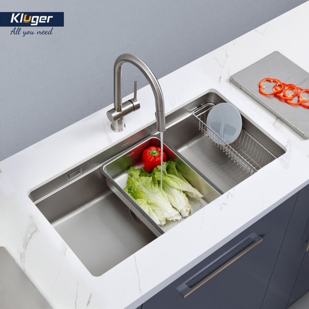Chậu rửa chén Posco 304 Linen dập nổi Kluger KU7844FS Plus - 5