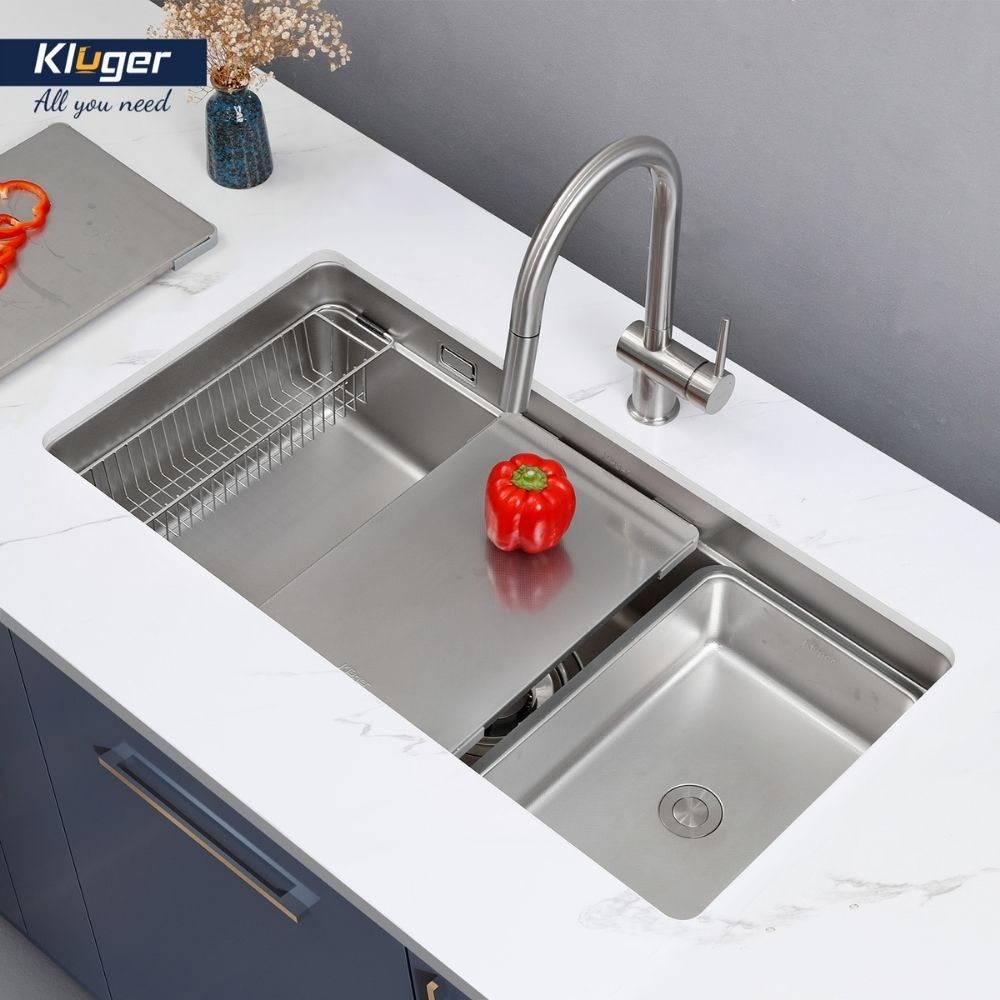 Chậu rửa chén Posco 304 Linen dập nổi Kluger KU7844FS Plus - 6
