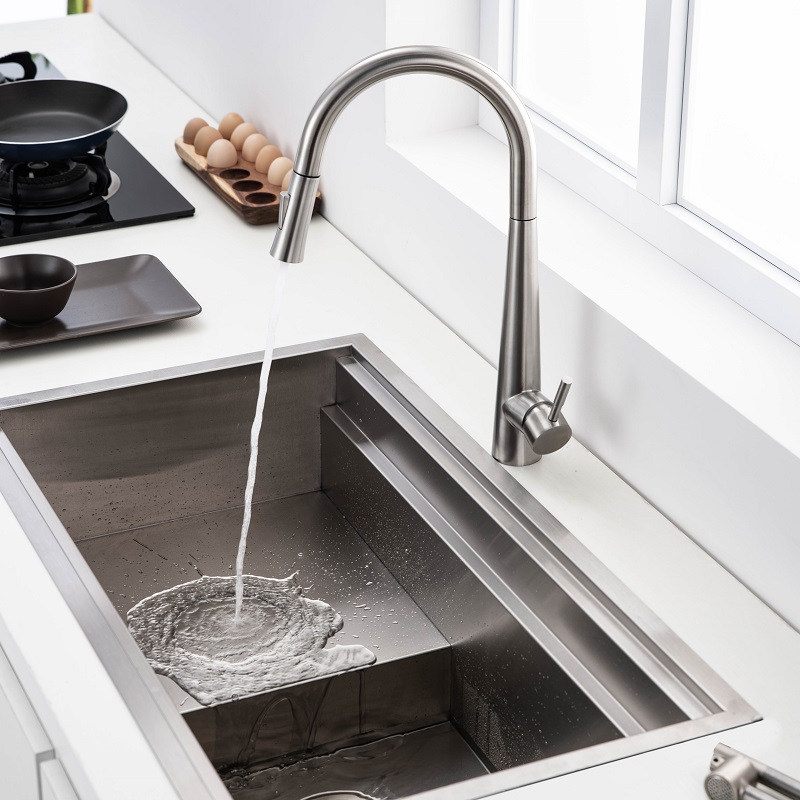 Vòi chậu bếp nóng lạnh dây rút MOZA KLUGER KLF0009C (KLF0009S) - 5