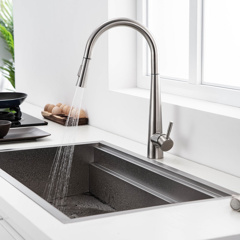 Vòi chậu bếp nóng lạnh dây rút MOZA KLUGER KLF0009C (KLF0009S) - 6