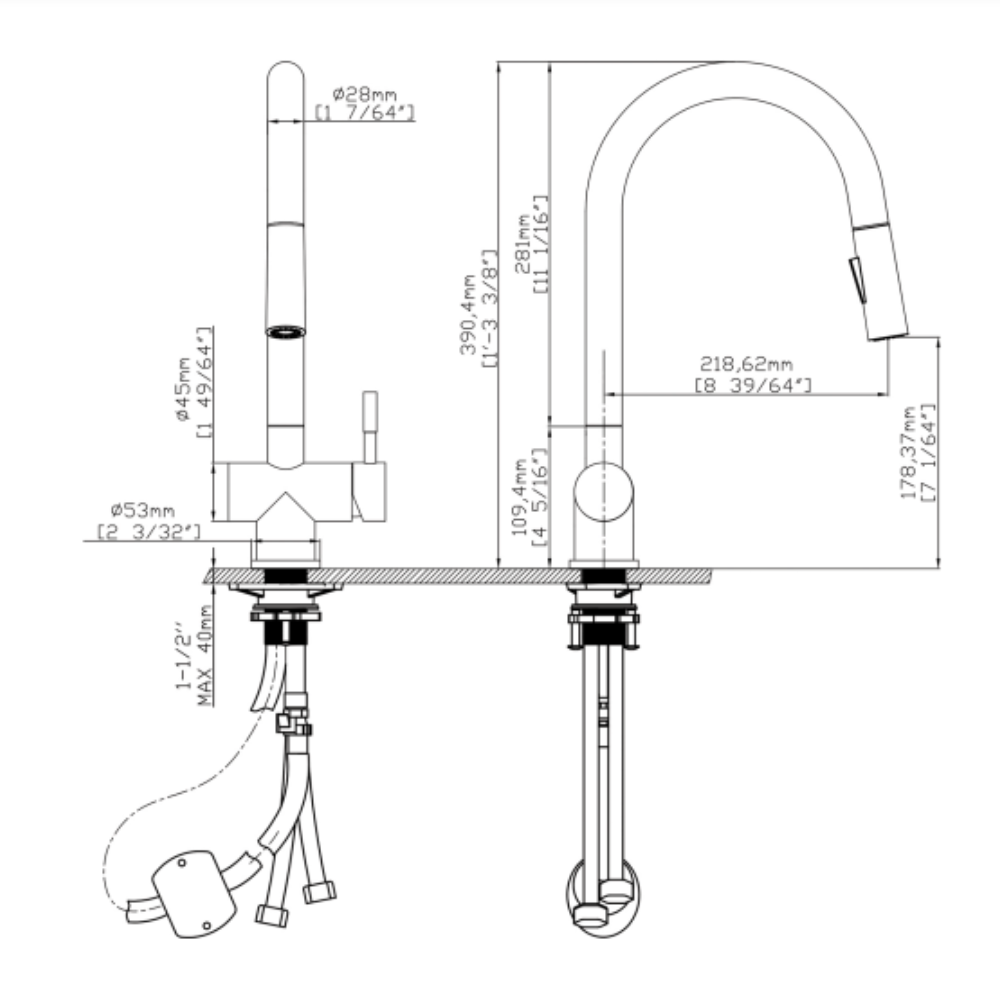 Vòi chậu bếp nóng lạnh dây rút RENE KLUGER KLF0008S (KLF0008B) - 2