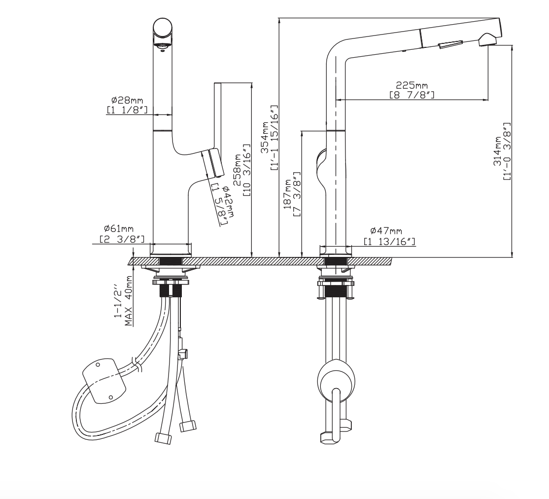 Vòi chậu bếp nóng lạnh dây rút AMBER KLUGER KLF0001C / KLF0001B / KLF0001S - 25