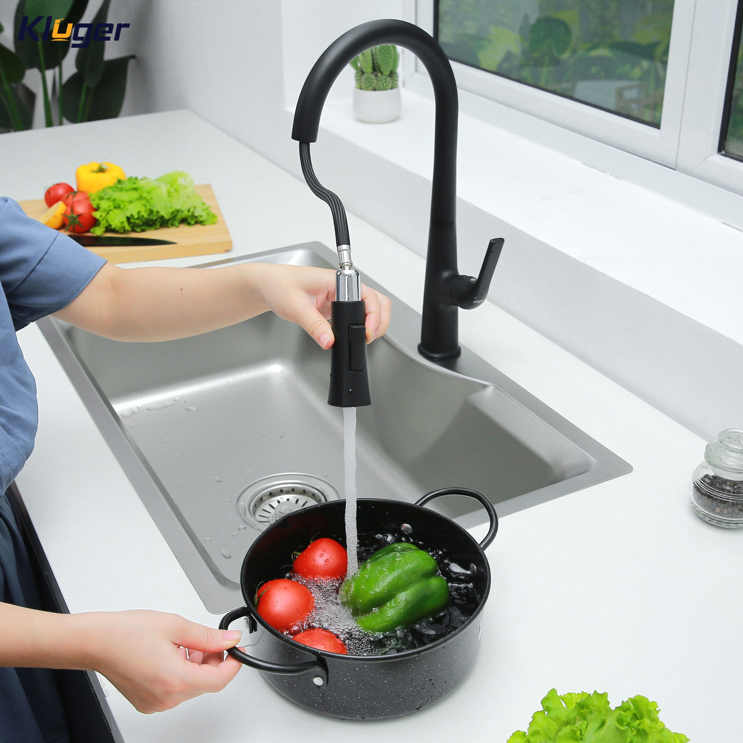 Vòi chậu bếp nóng lạnh dây rút HARMONY KLUGER KLF0002C (KLF0002B) - 7