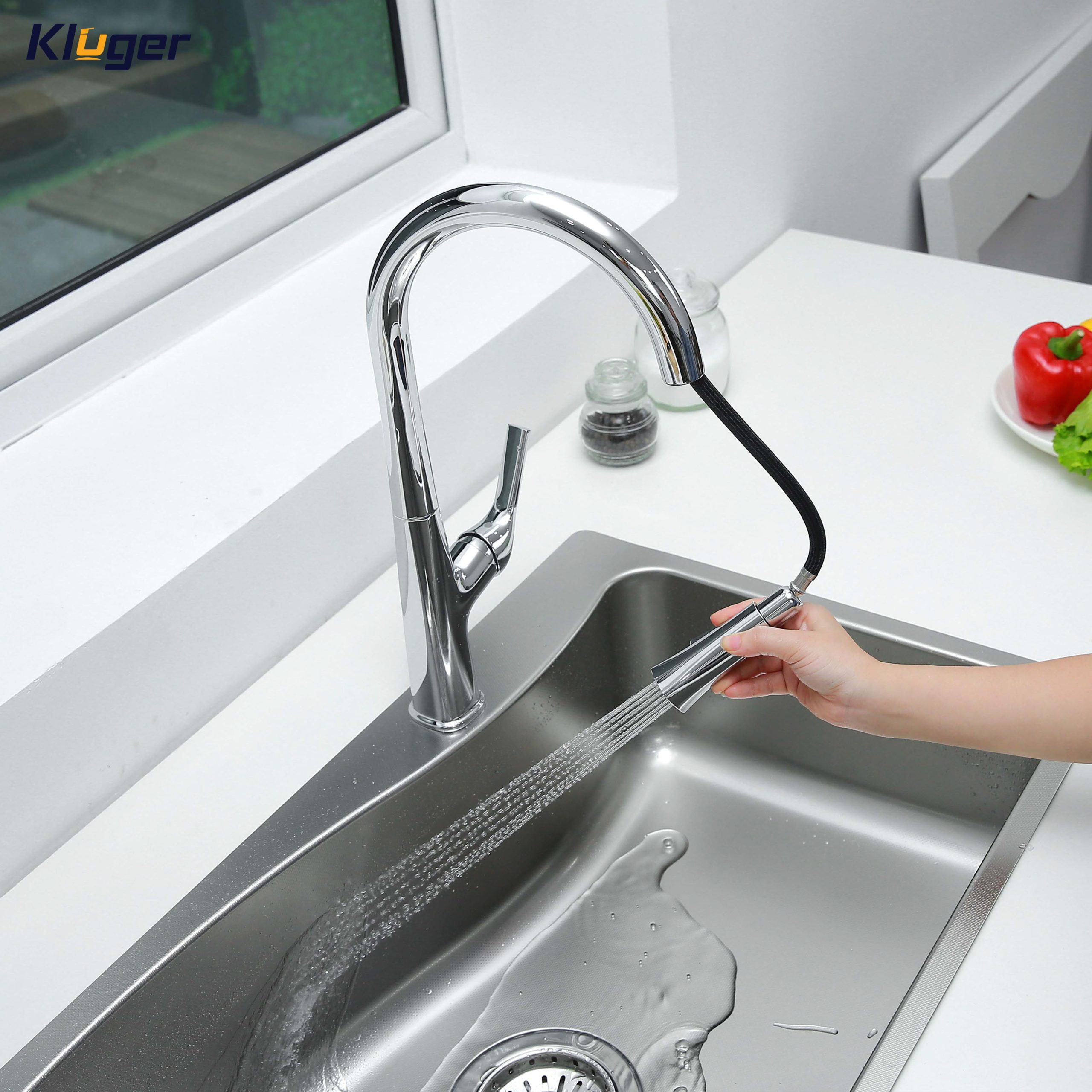 Vòi chậu bếp nóng lạnh dây rút HARMONY KLUGER KLF0002C (KLF0002B) - 9