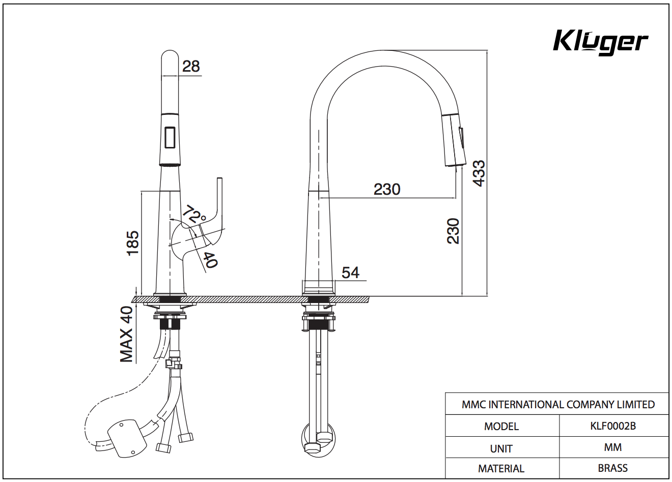 Vòi chậu bếp nóng lạnh dây rút HARMONY KLUGER KLF0002C (KLF0002B) - 17