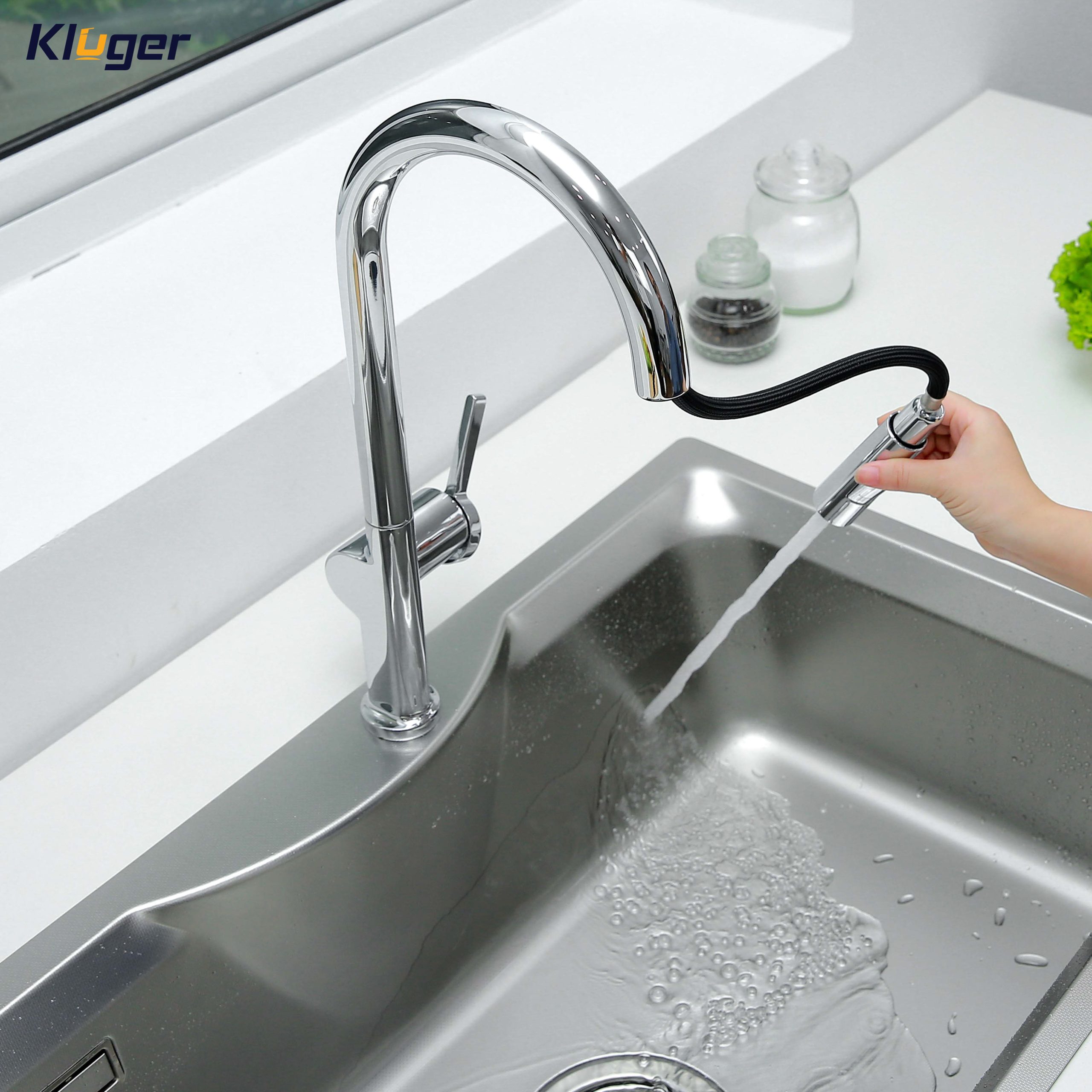 Vòi chậu bếp nóng lạnh dây rút VINCENT KLUGER KLF0003C - 4