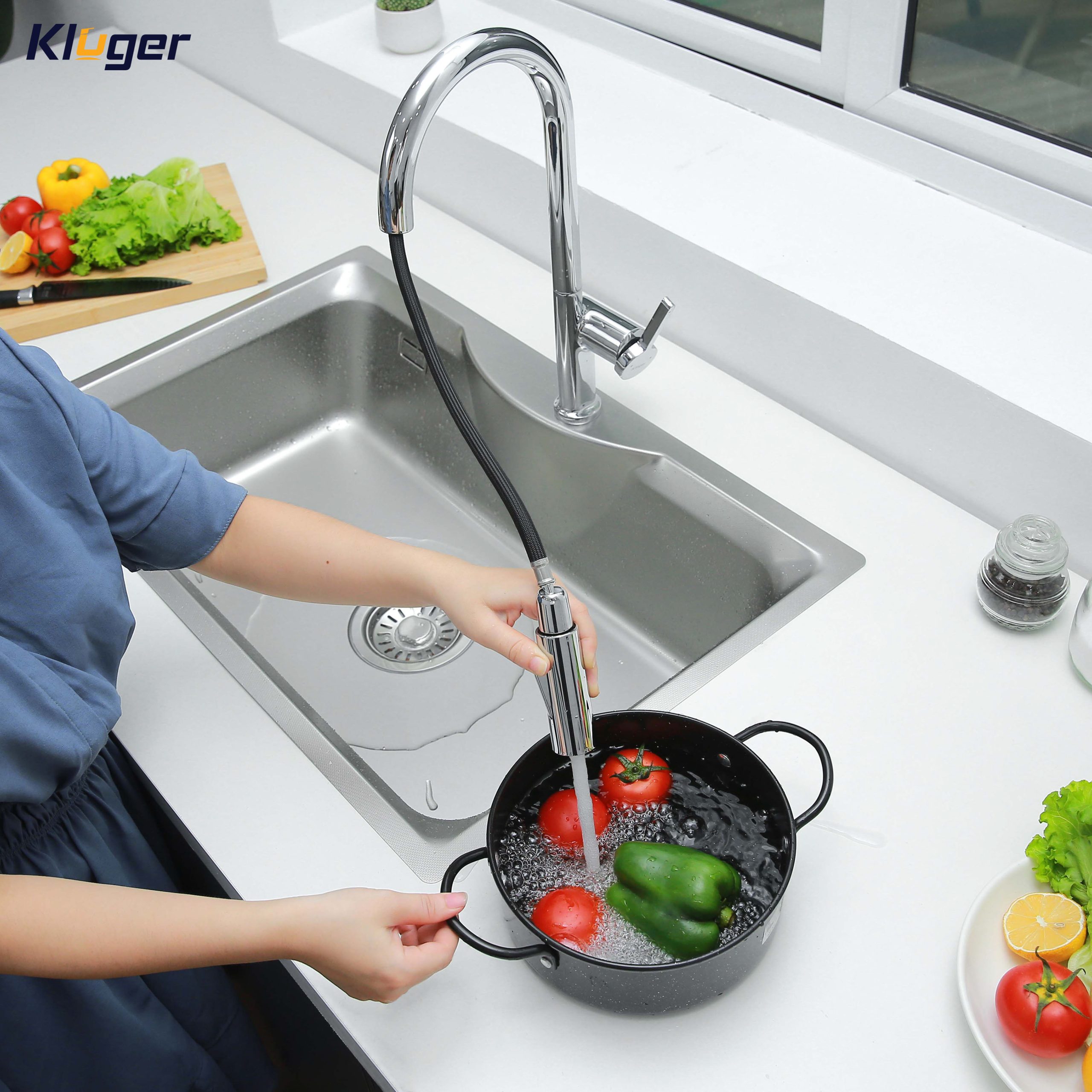 Vòi chậu bếp nóng lạnh dây rút VINCENT KLUGER KLF0003C - 7