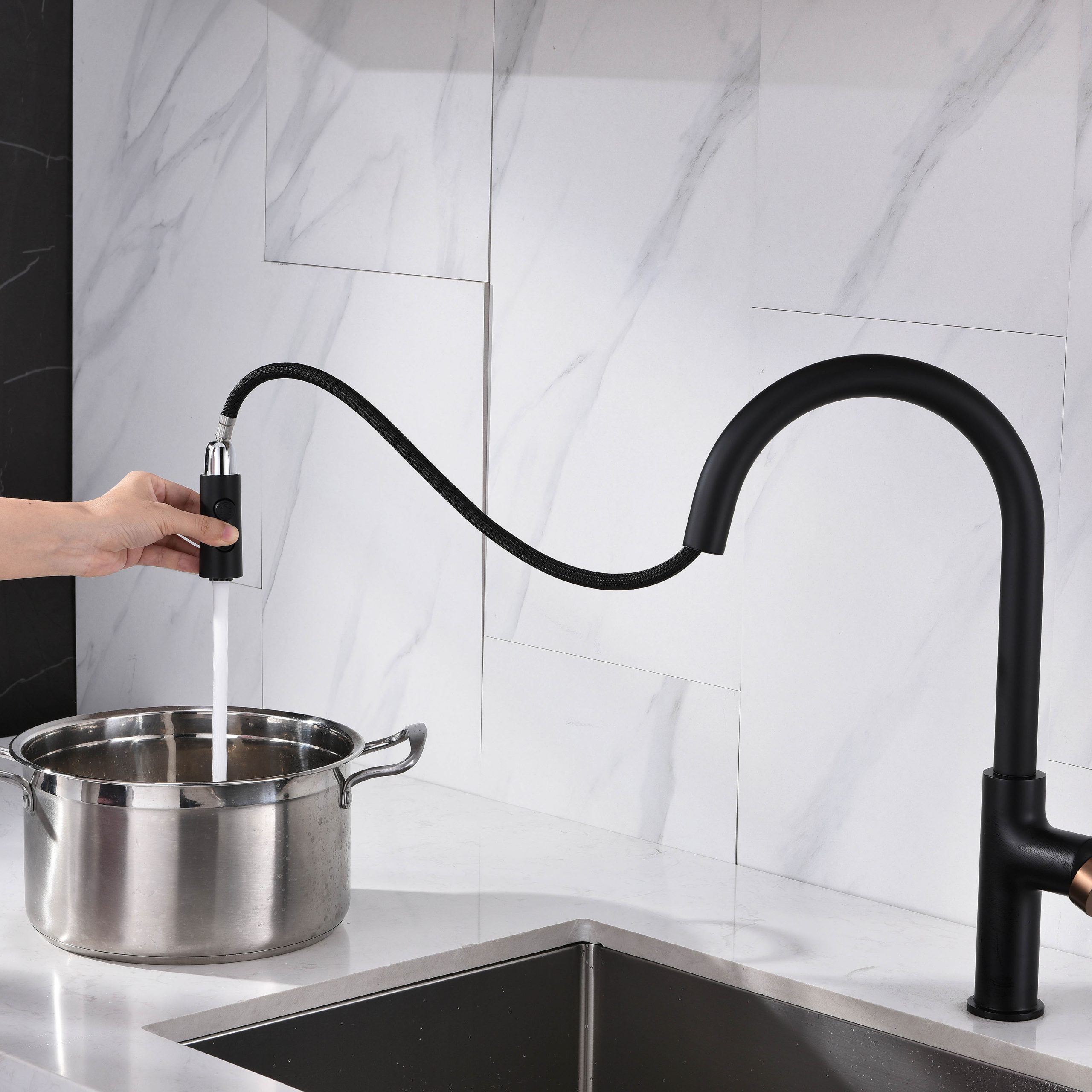 Vòi chậu bếp nóng lạnh dây rút PLUTO KLUGER KLF0005C (KLF0005B) - 2