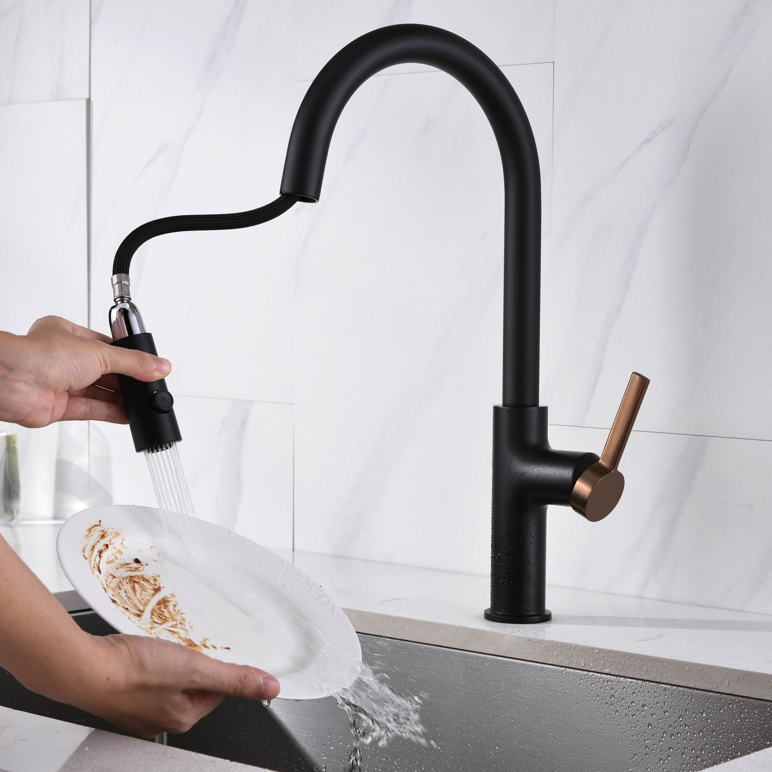 Vòi chậu bếp nóng lạnh dây rút PLUTO KLUGER KLF0005C (KLF0005B) - 4