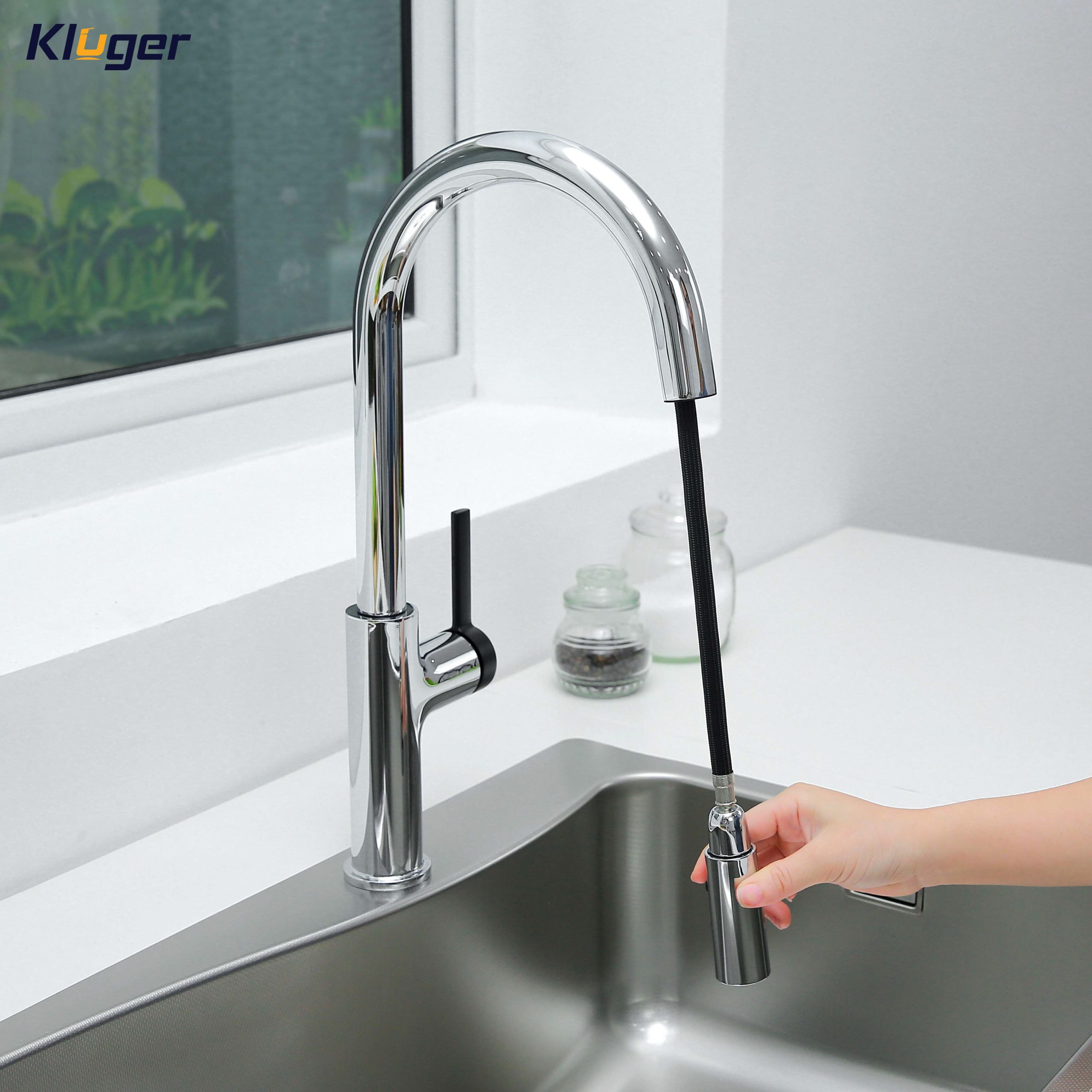 Vòi chậu bếp nóng lạnh dây rút PLUTO KLUGER KLF0005C (KLF0005B) - 7