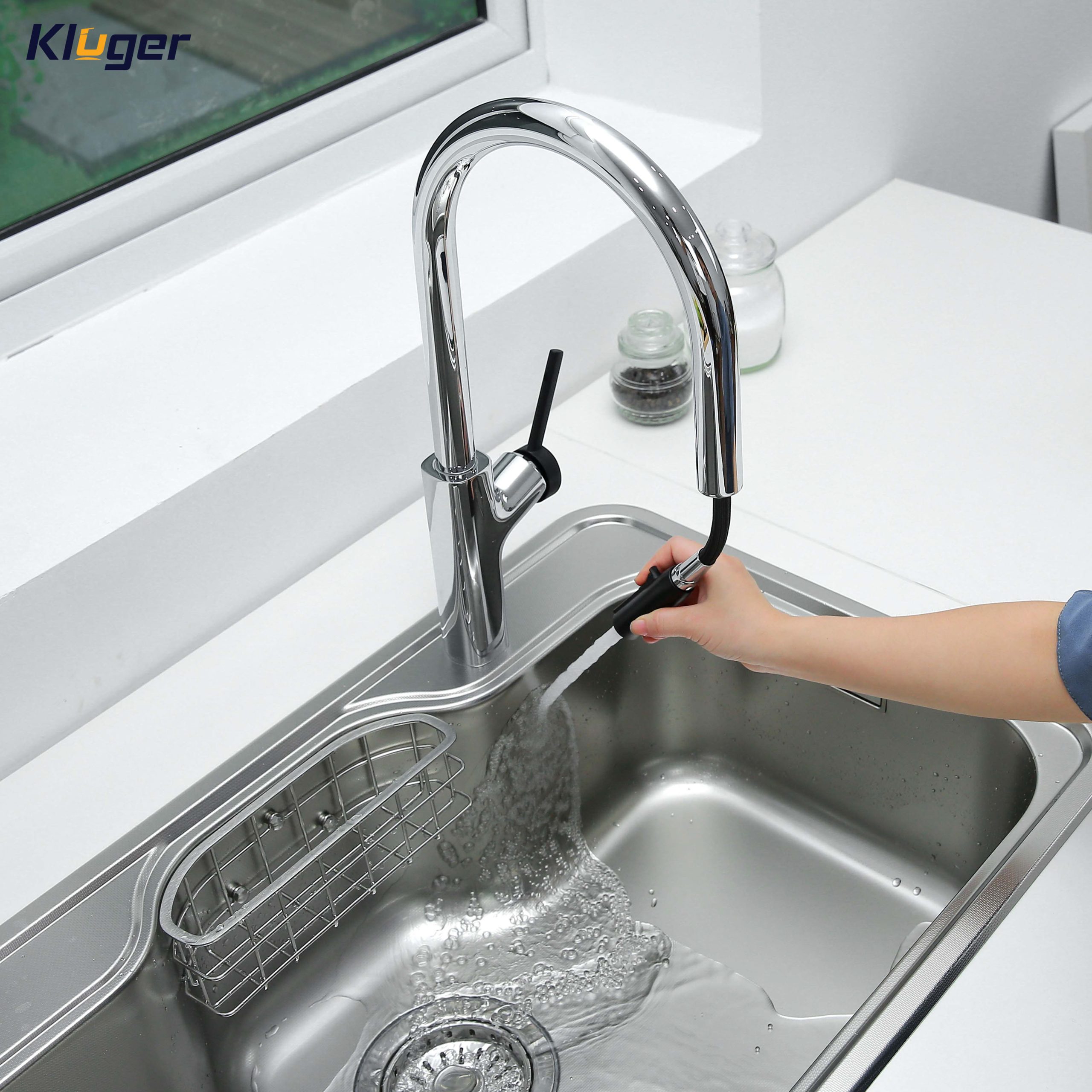 Vòi chậu bếp nóng lạnh dây rút LUNAR KLUGER KLF0006C - 3