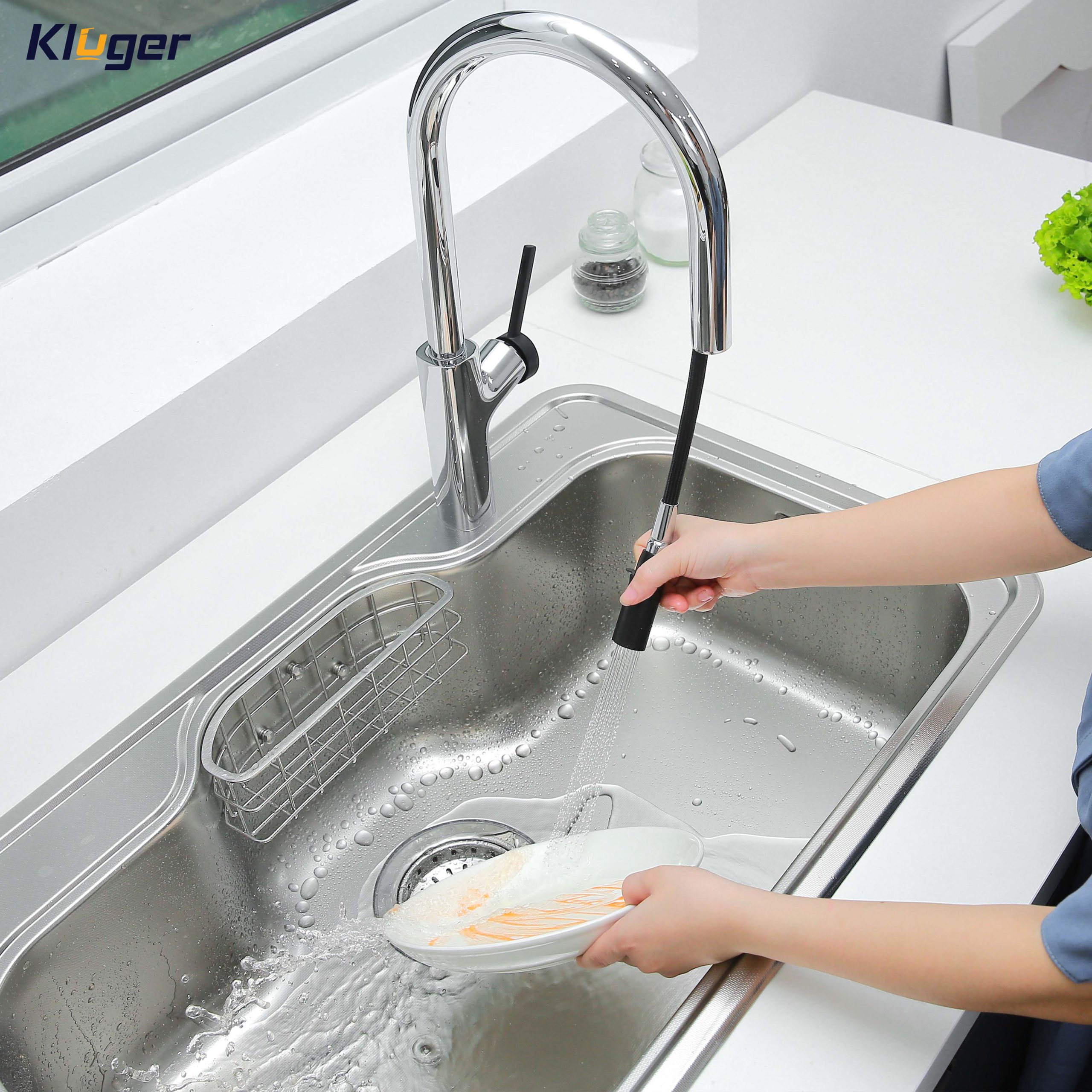 Vòi chậu bếp nóng lạnh dây rút LUNAR KLUGER KLF0006C - 4