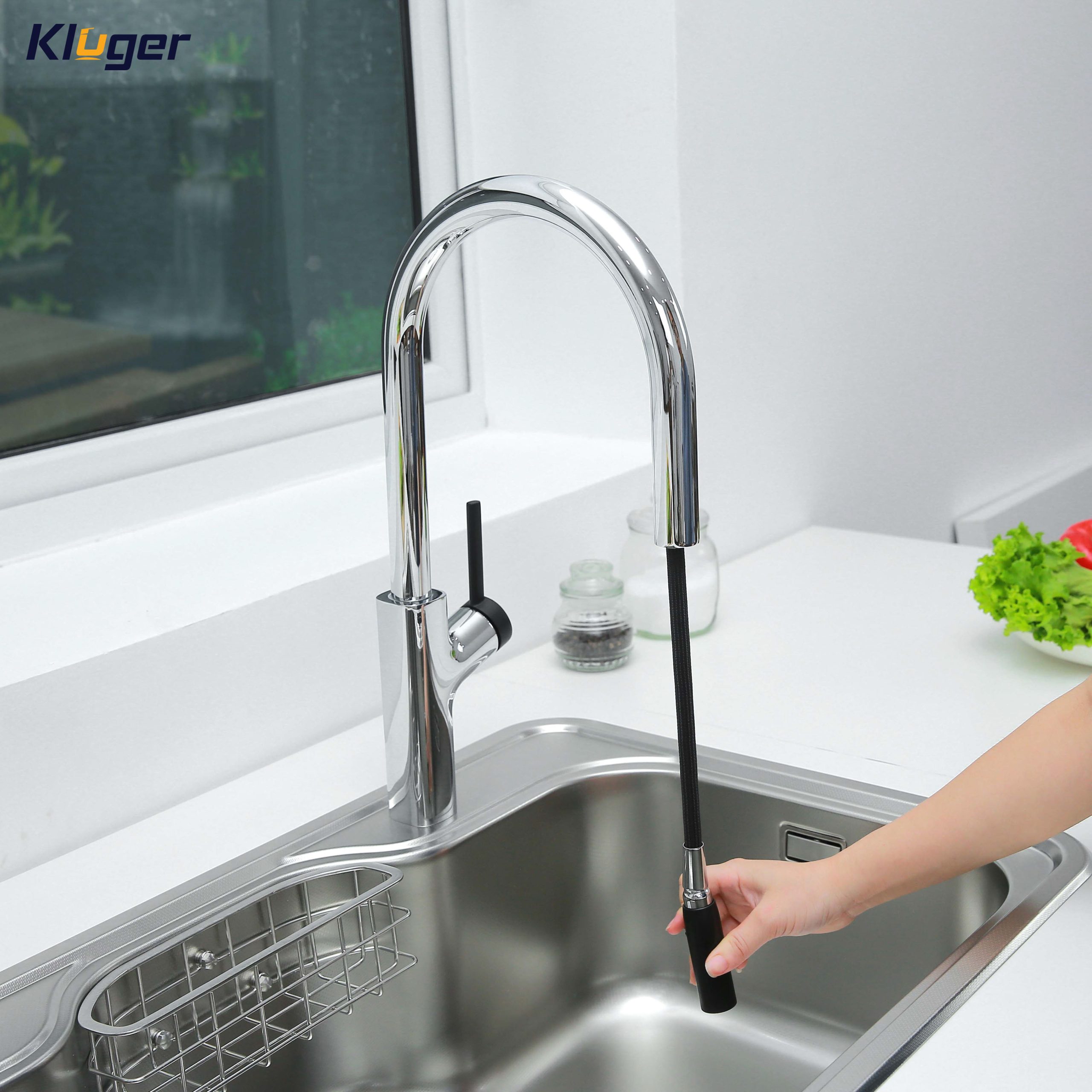 Vòi chậu bếp nóng lạnh dây rút LUNAR KLUGER KLF0006C - 5