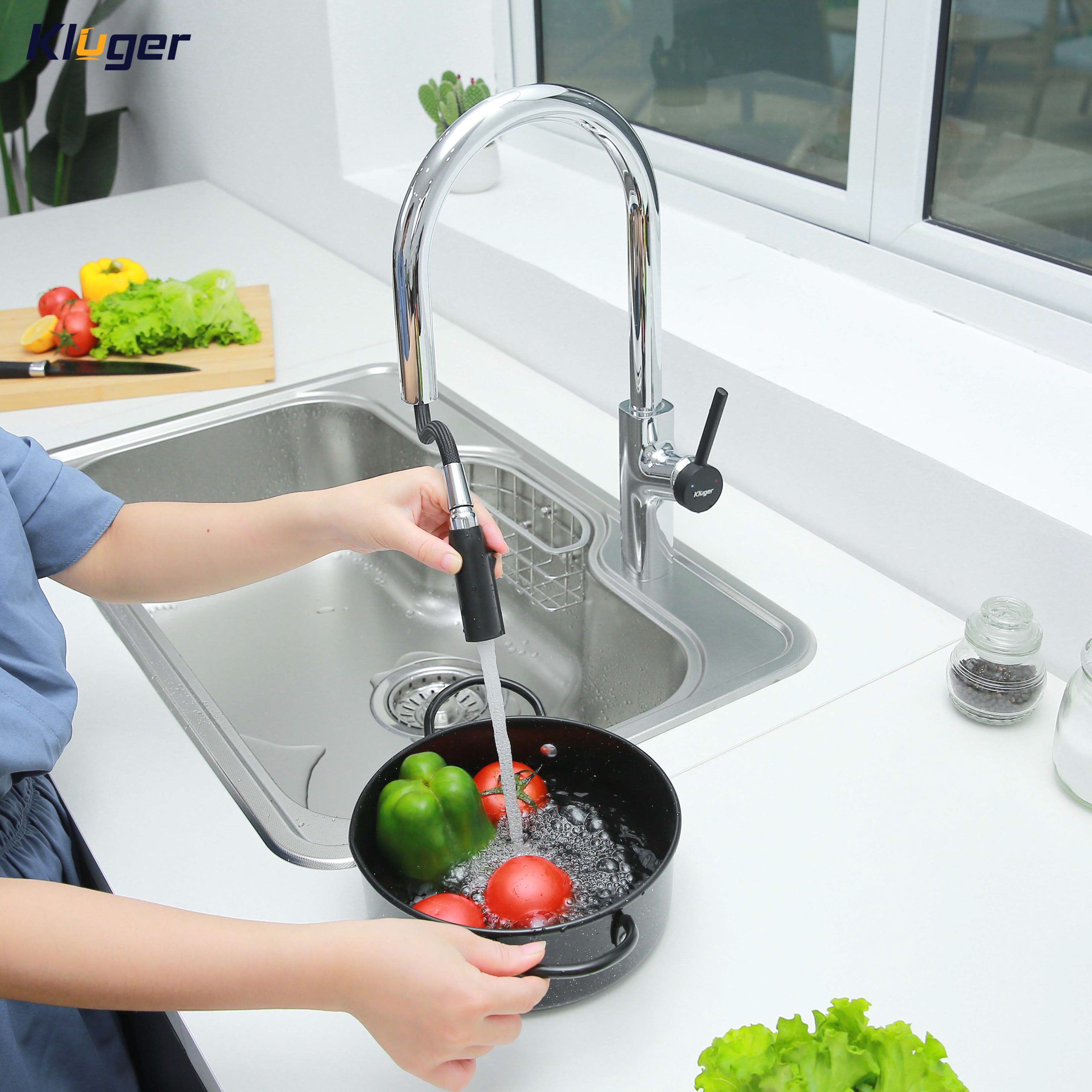 Vòi chậu bếp nóng lạnh dây rút LUNAR KLUGER KLF0006C - 7