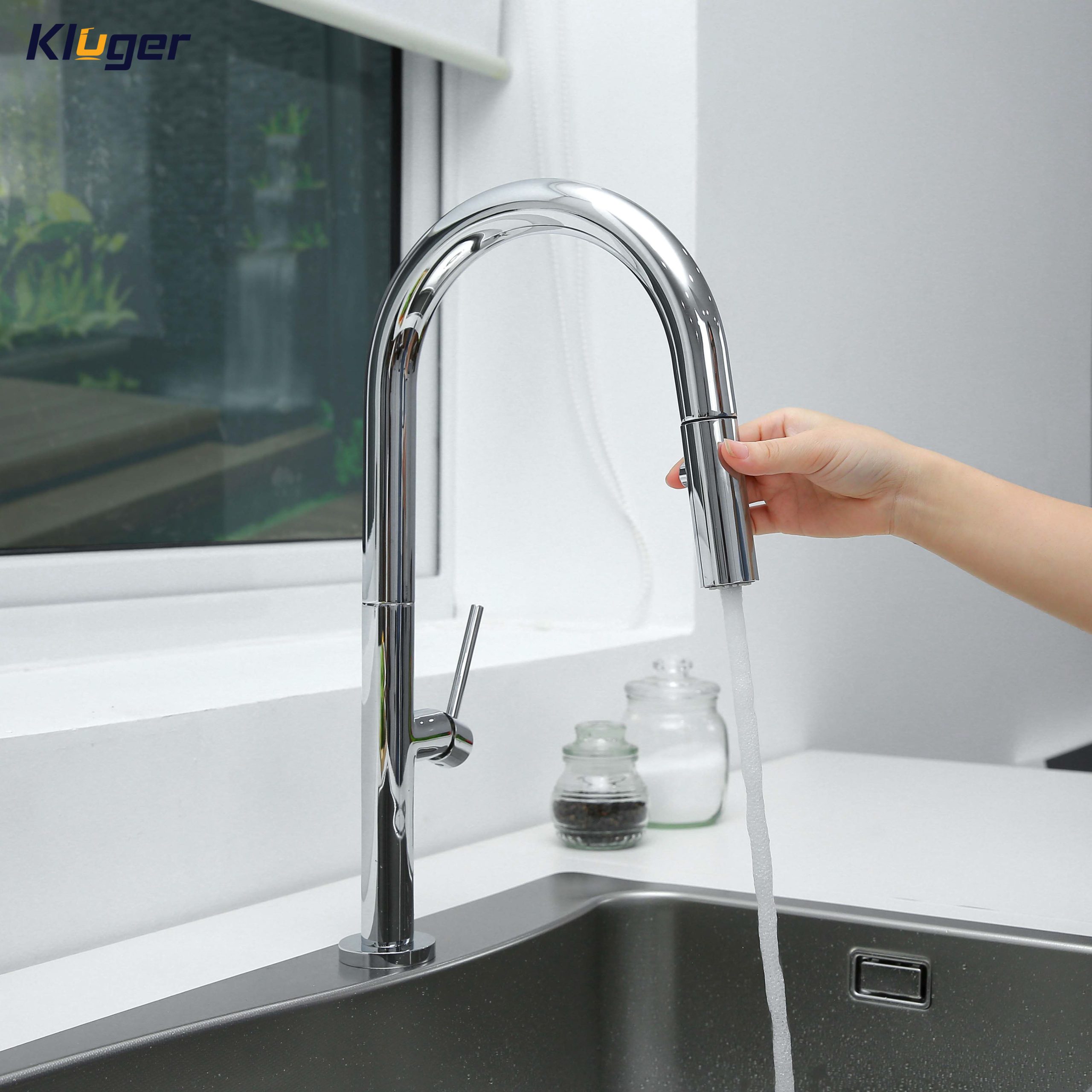 Vòi chậu bếp nóng lạnh dây rút JADE KLUGER KLF0010B (KLF0010C) - 2