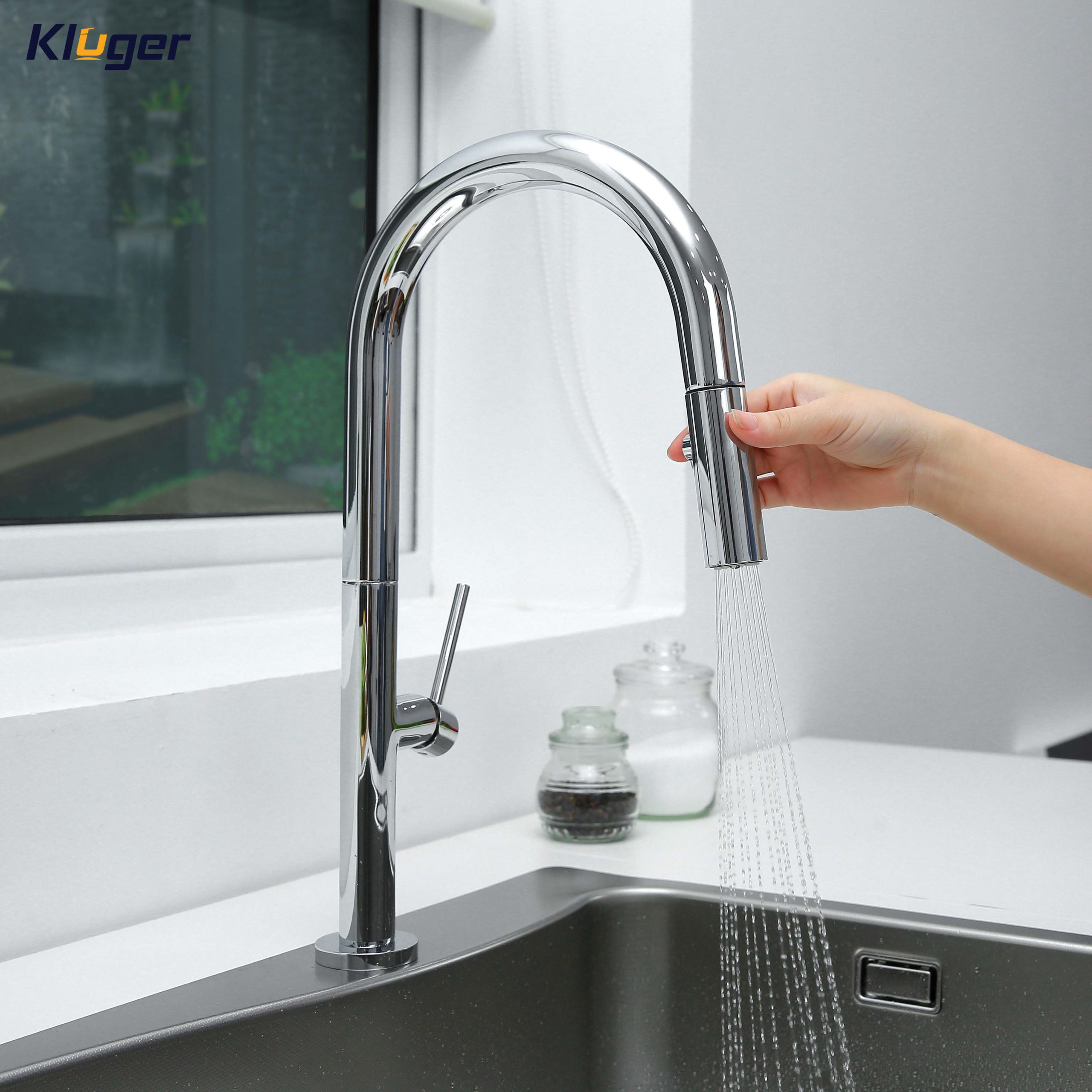 Vòi chậu bếp nóng lạnh dây rút JADE KLUGER KLF0010B (KLF0010C) - 3