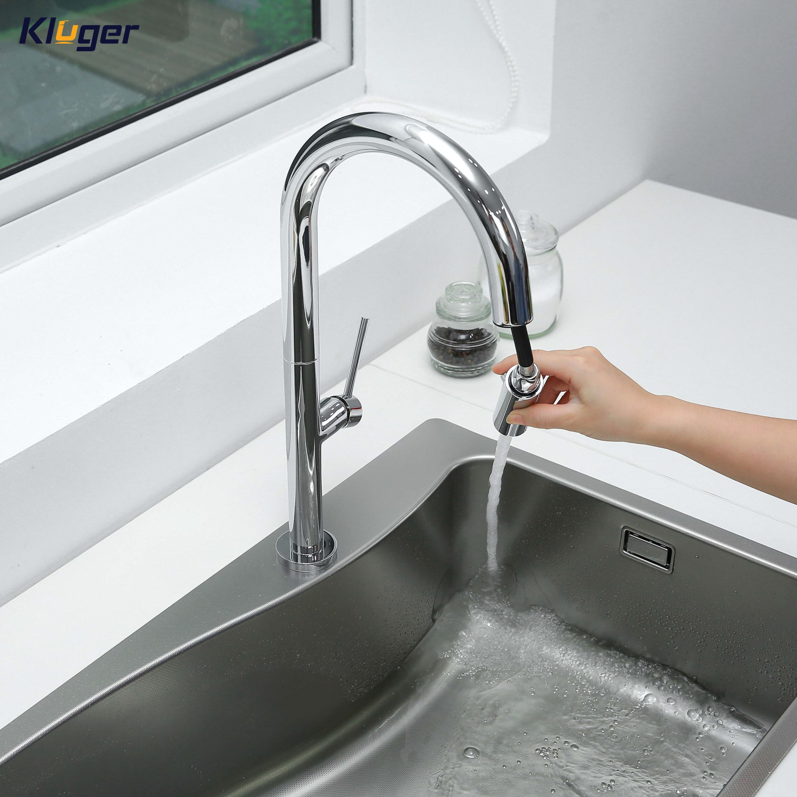 Vòi chậu bếp nóng lạnh dây rút JADE KLUGER KLF0010B (KLF0010C) - 6