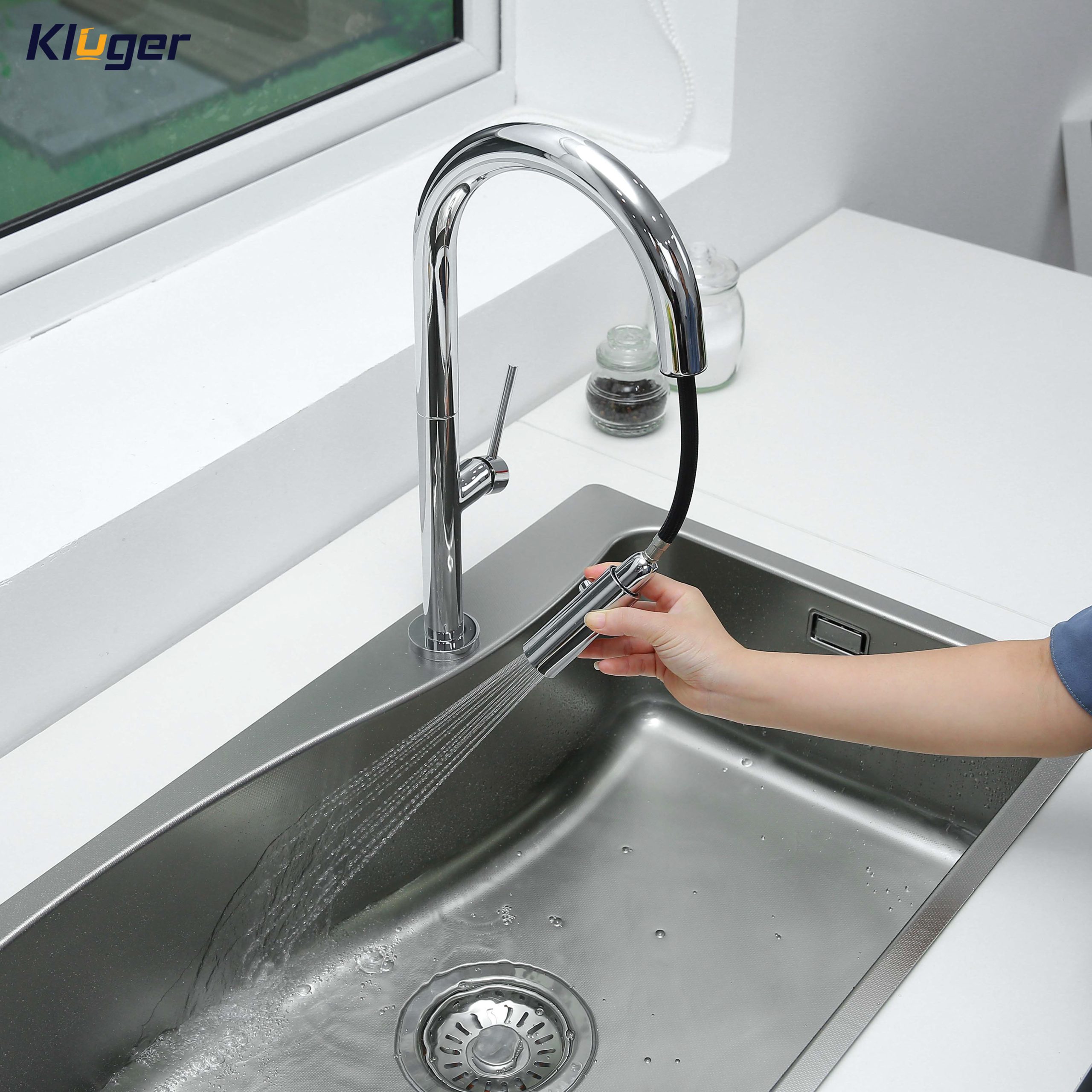Vòi chậu bếp nóng lạnh dây rút JADE KLUGER KLF0010B (KLF0010C) - 7