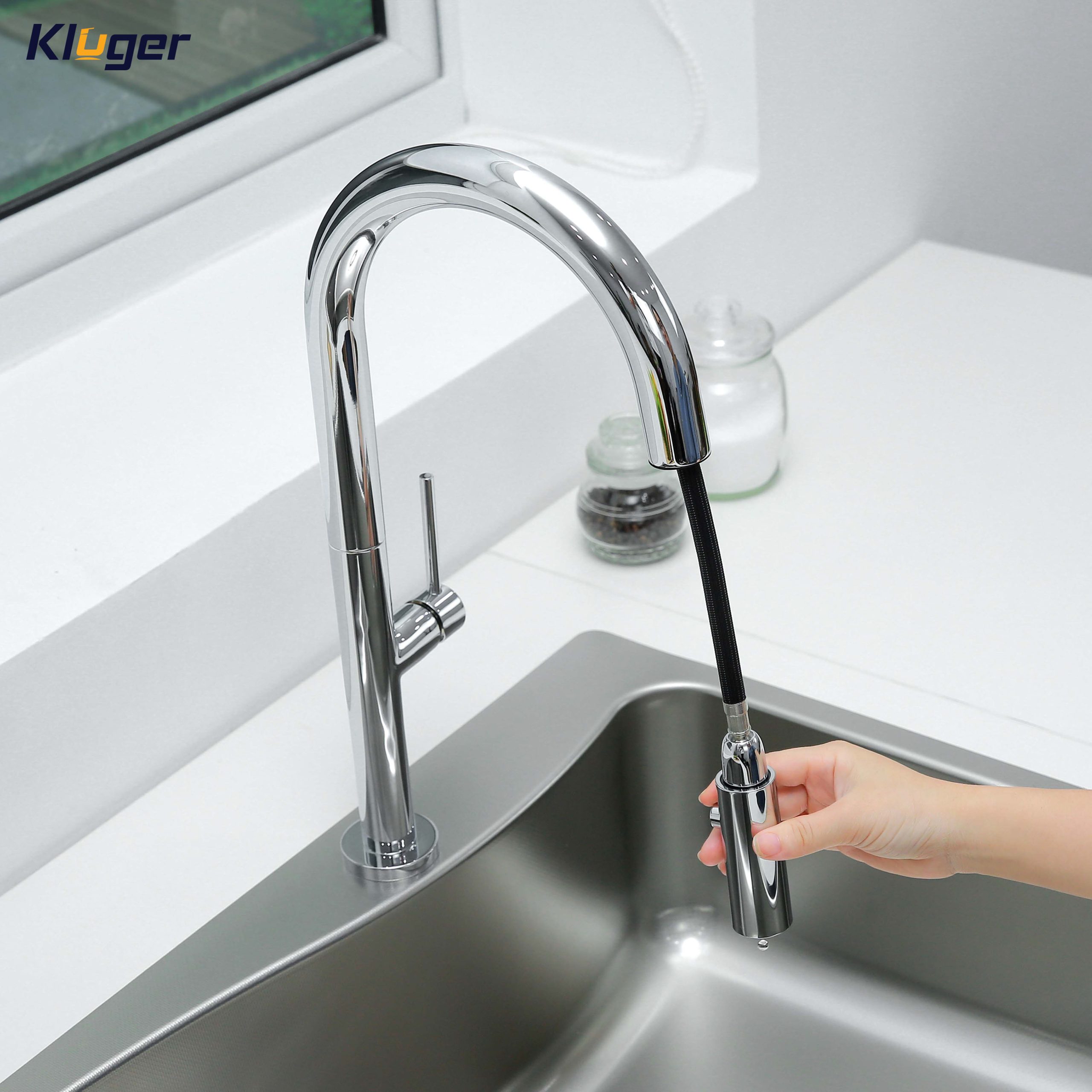 Vòi chậu bếp nóng lạnh dây rút JADE KLUGER KLF0010B (KLF0010C) - 8