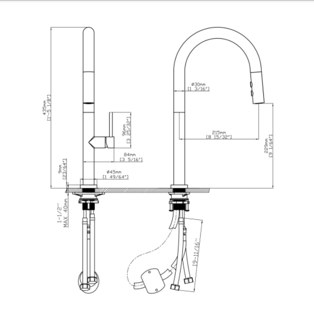 Vòi chậu bếp nóng lạnh dây rút JADE KLUGER KLF0010B (KLF0010C) - 18