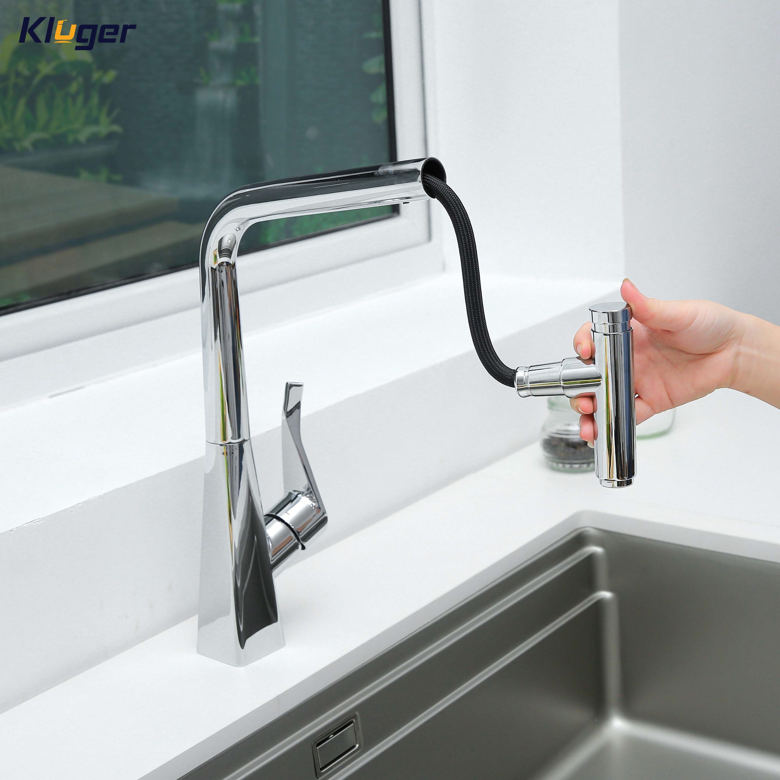 Vòi chậu bếp nóng lạnh dây rút GRACE Kluger KLF0016B (KLF0016C) - 7