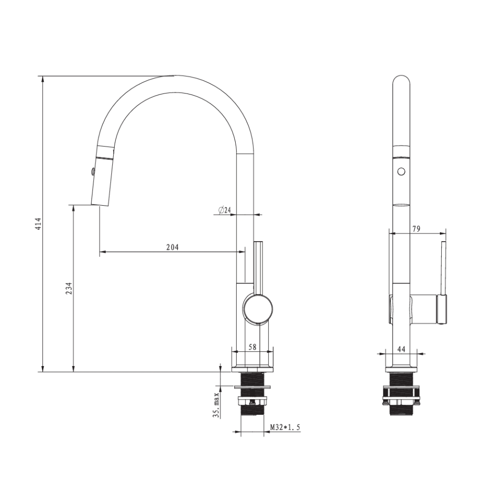 Vòi chậu bếp nóng lạnh dây rút VINCENT KLUGER KLF0003SC - 2