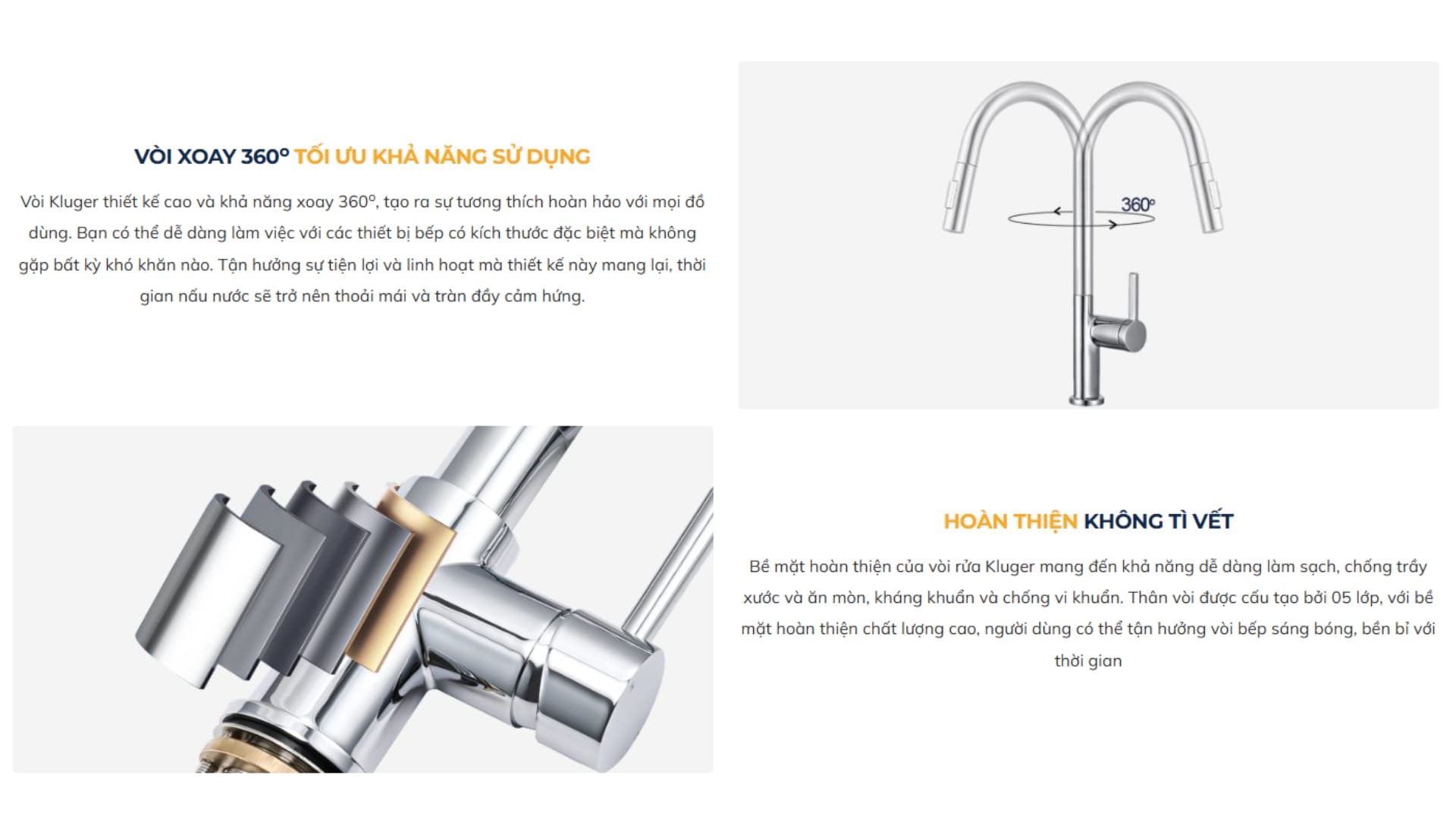 Vòi chậu bếp nóng lạnh dây rút VINCENT KLUGER KLF0003SC - 4