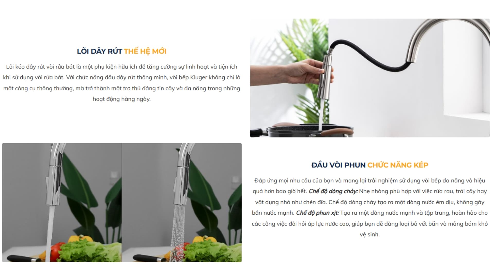 Vòi chậu bếp nóng lạnh dây rút VINCENT KLUGER KLF0003SC - 5