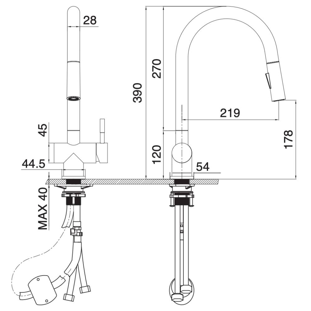 Vòi chậu bếp nóng lạnh dây rút RENE KLUGER KLF0008SS / KLF0008SC / KLF0008SB - 2