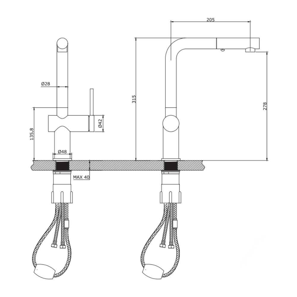 Vòi chậu bếp nóng lạnh dây rút STRONG KLUGER KLF0034C - 2