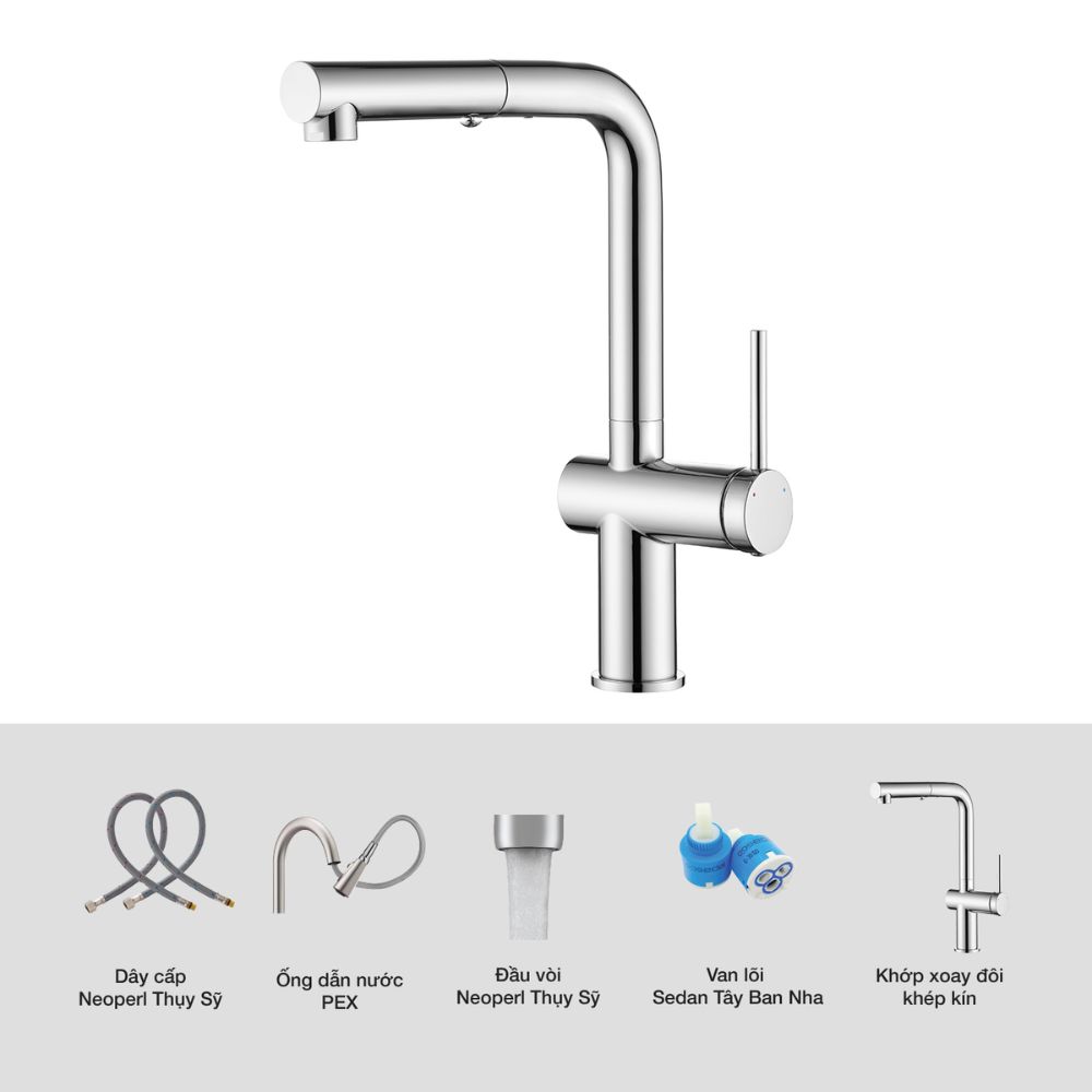 Vòi chậu bếp nóng lạnh dây rút STRONG KLUGER KLF0034C - 3