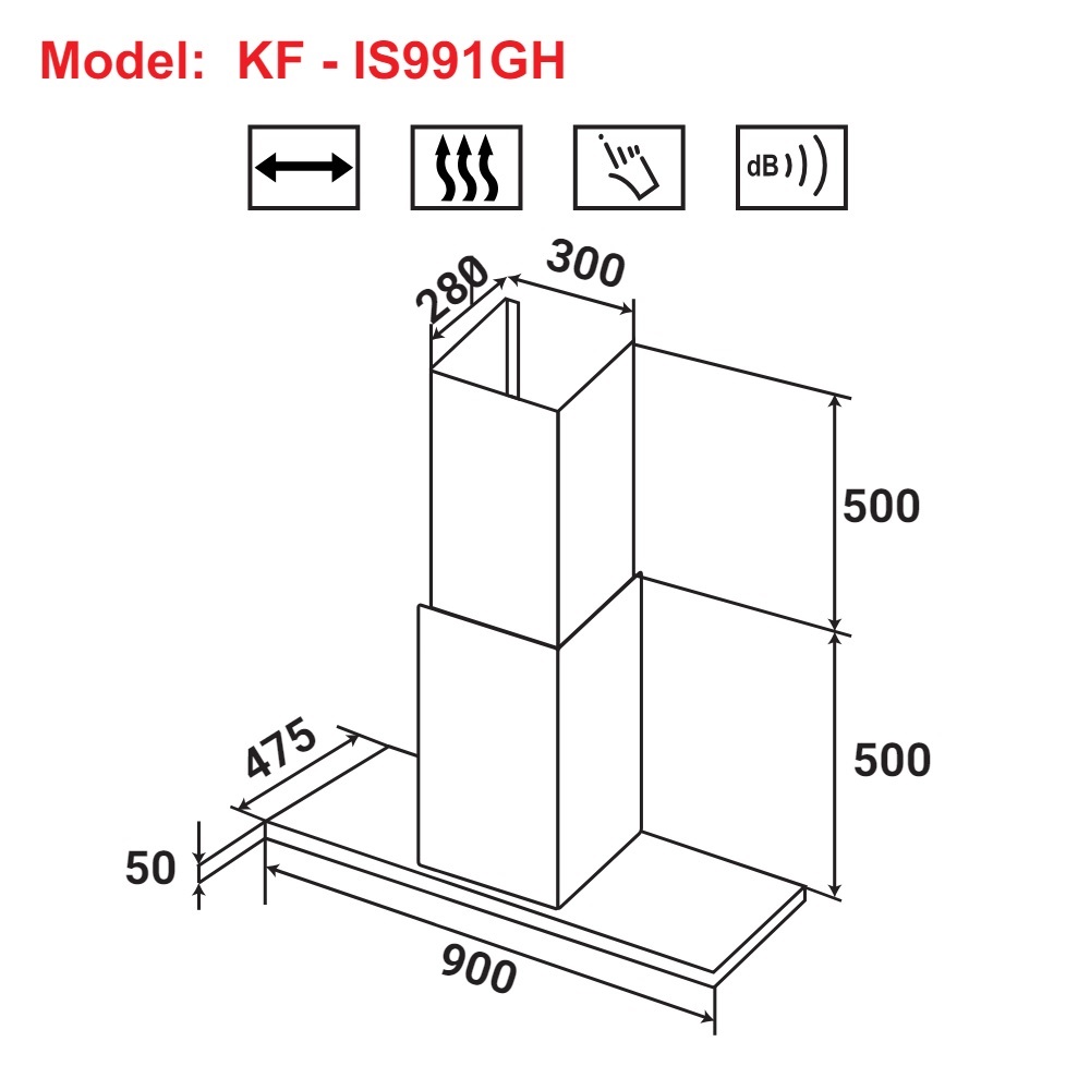 Máy hút mùi kính toa treo độc lập KAFF KF-IS991GH - 2