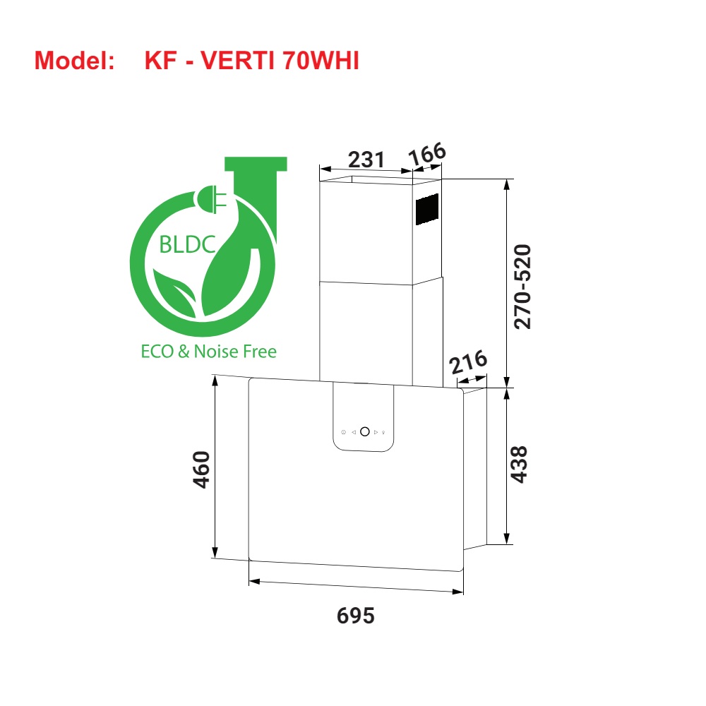 Máy hút mùi siêu mỏng ốp tường KAFF KF-VERTI70WHI - 2