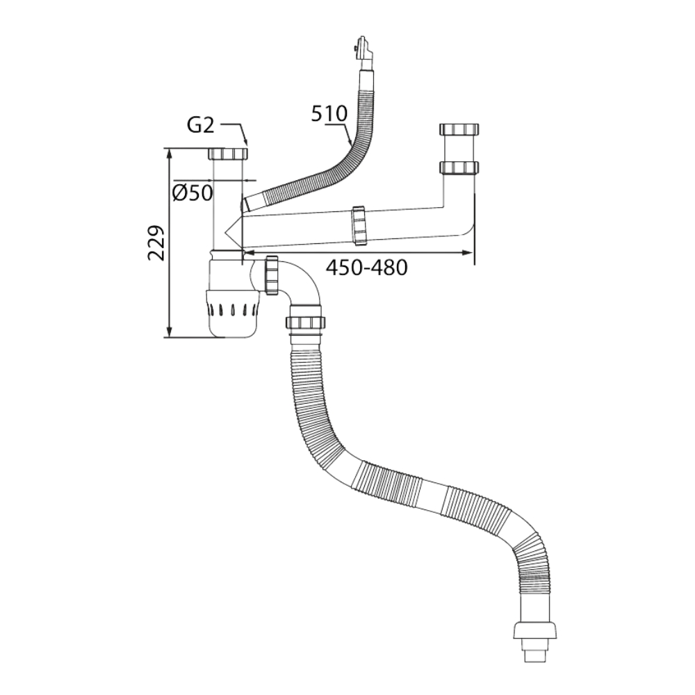 Siphon chậu rửa bát 2 hộc Kluger KSP - 302 - 2