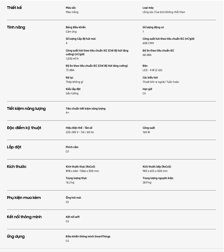 Máy hút mùi áp tường Samsung Bespoke NK36CB665WWHSV - 9